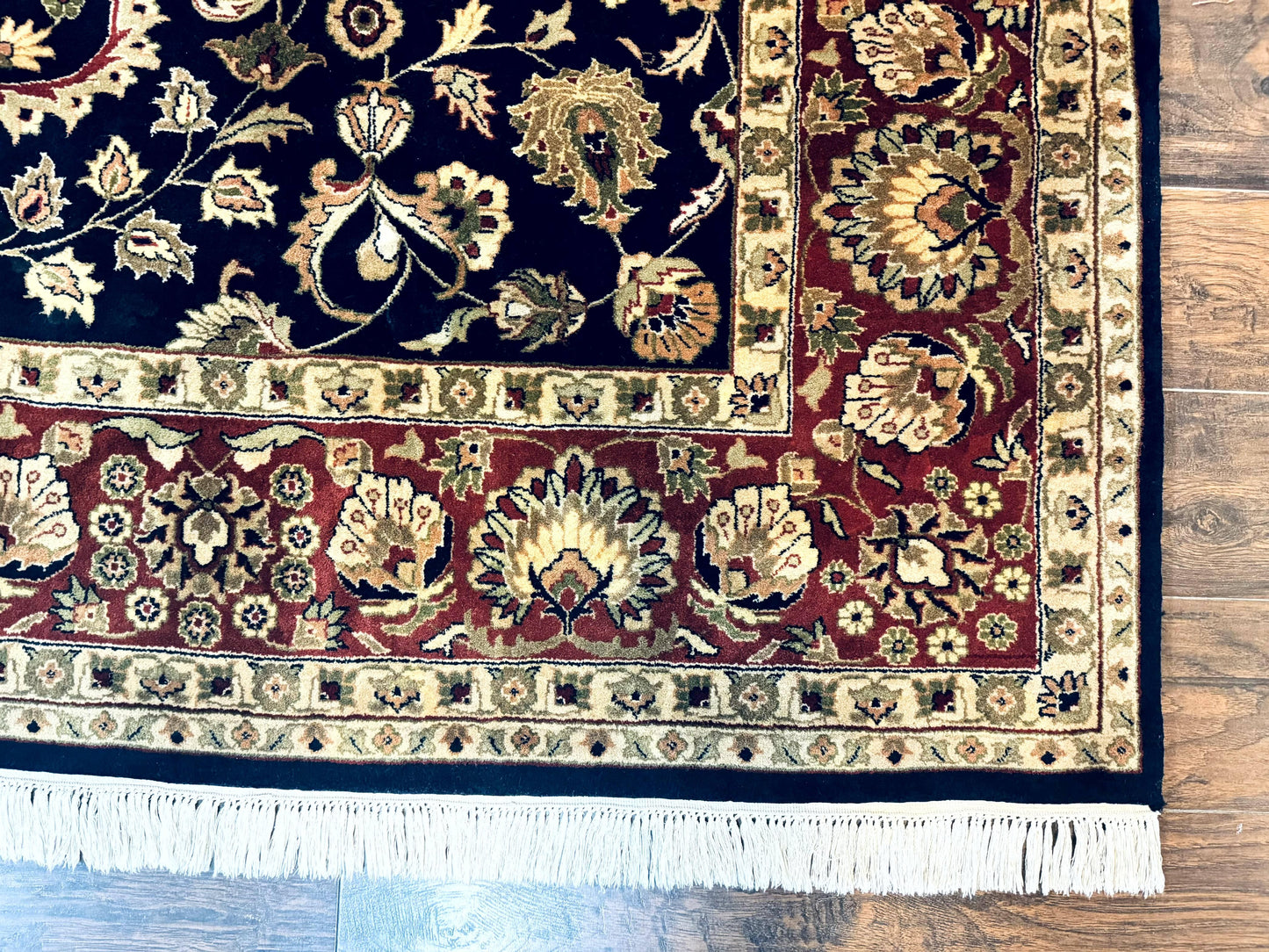 USED Indo Persian Rug 8x10, Navy Blue and Red, Floral Allover, Hand Knotted Vintage Wool Carpet, Indo Sarouk