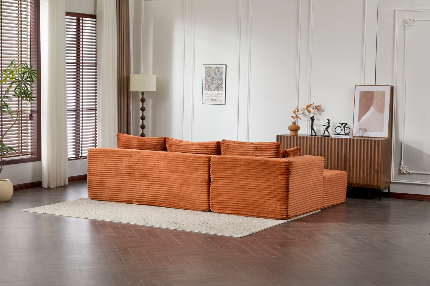 NEW Compression Sectional Couch with Comfy Chaise, Boneless L Shape Sofa with Deep Seat, Minimalist Modular Couches Sleeper for Living Room Bedroom Apartment Lounge,corduroy,Brown