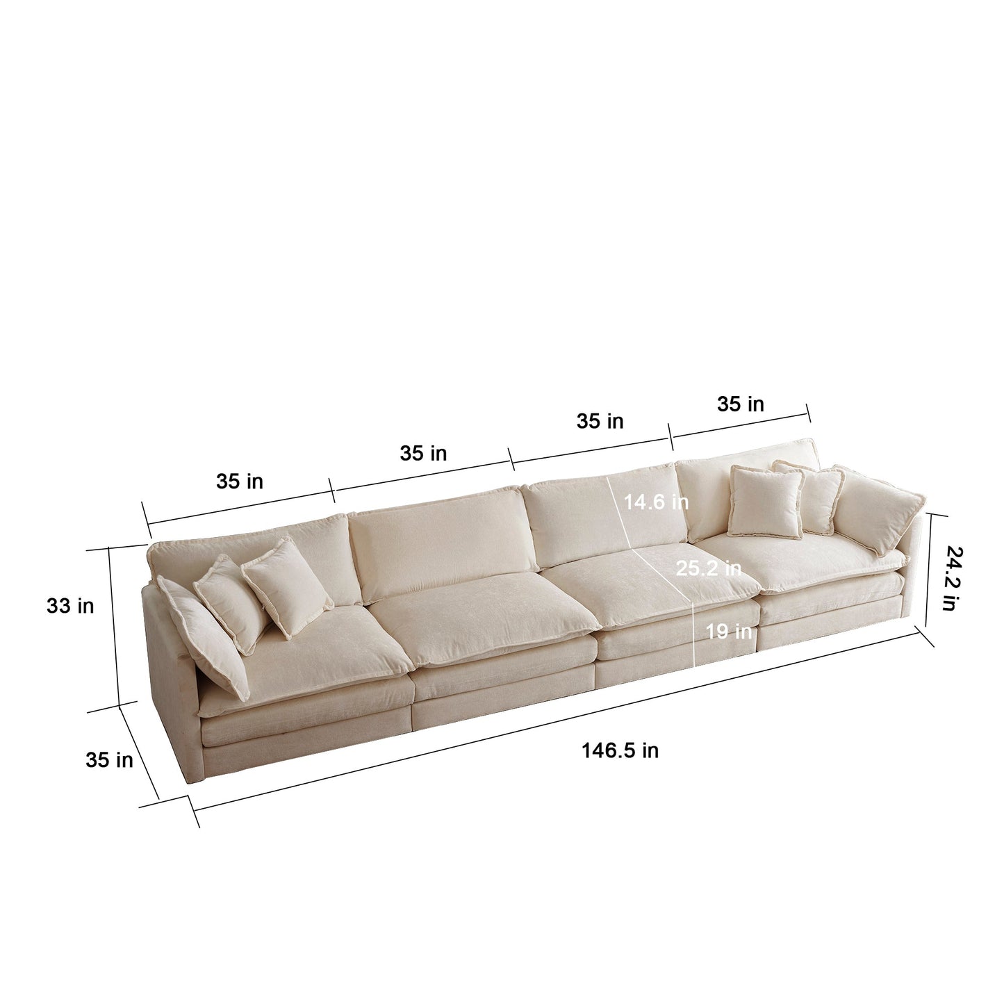 NEW Modular Sectional Sofa for Living Room,U Shaped Couch 5 Seater Convertible Sectional Couch with 1 Ottoman ,Beige Chenille