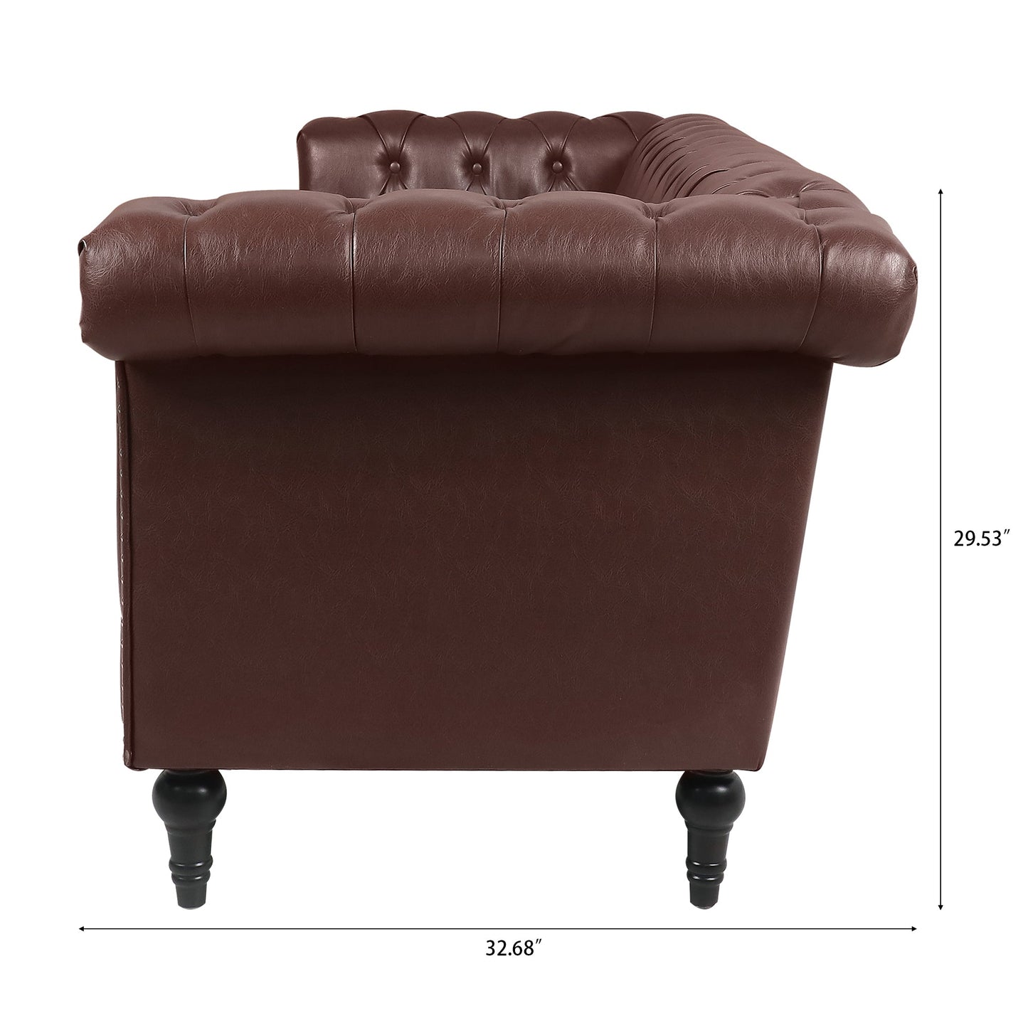 NEW Traditional Dark Brown 3 Seater Sofa with Removable Cushions and Square Arms in PU Material