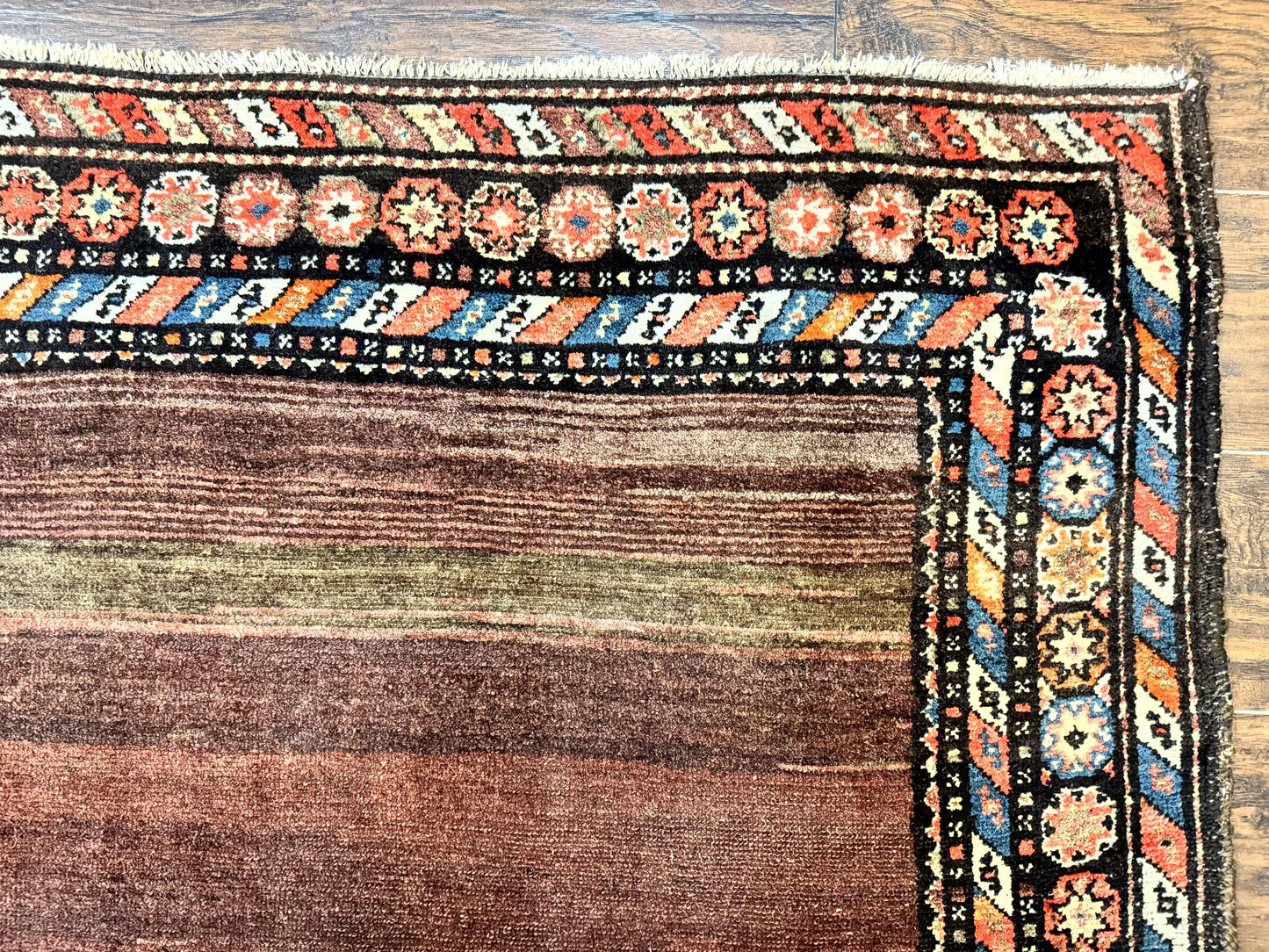 USED Antique Persian Rug 4x7, Sarab Tribal Wool Carpet, Brown and Multicolor, Handmade Wide Runner Rug 4 x 7, Open Field, Rainbow Border