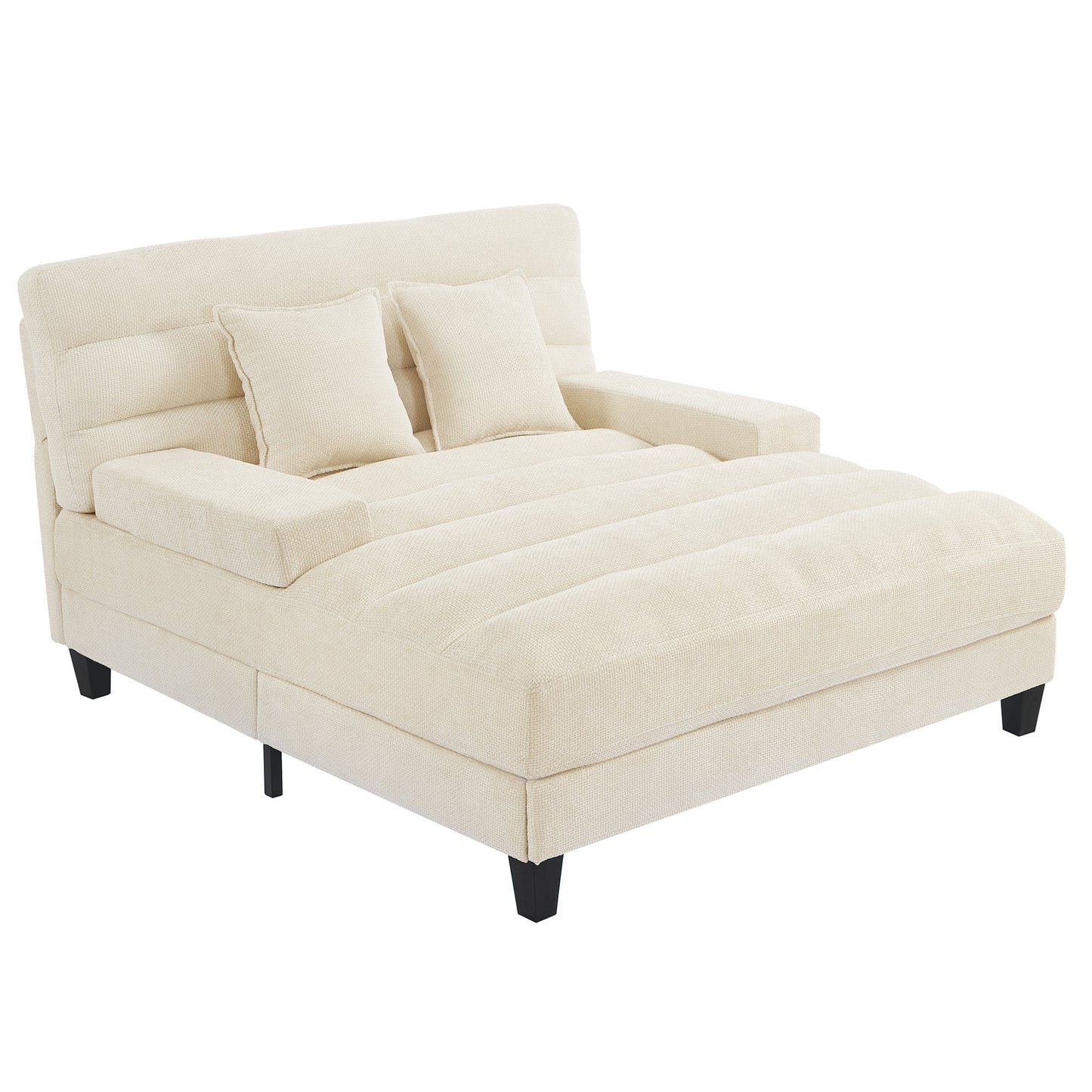 NEW Modern Beige Chaise Lounge Sofa 57.1' Bed Chenille Upholstered Lounge Chair with Adjustable Backrest and LED Light Strip