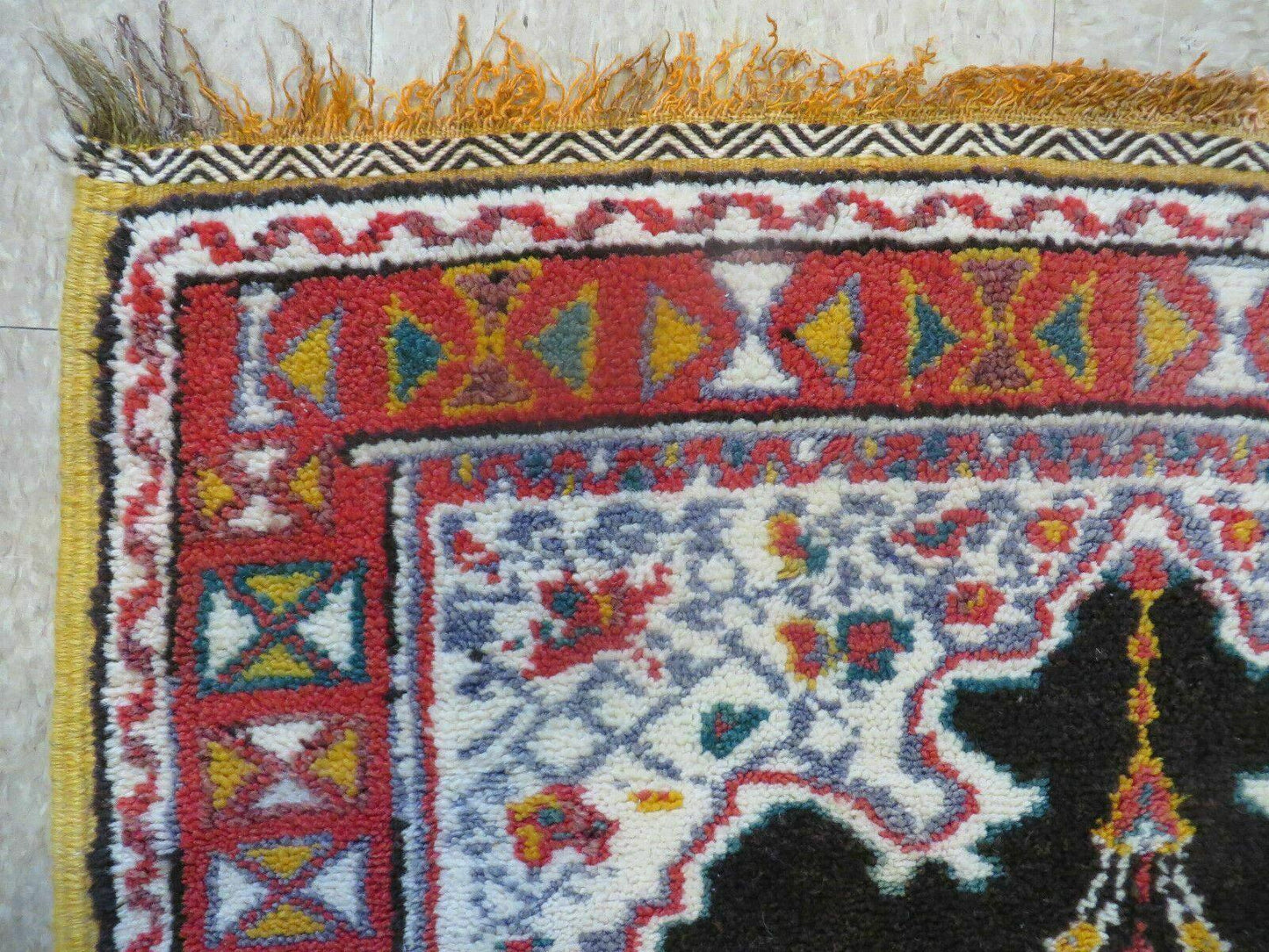 USED Antique Moroccan Runner Rug 3x7, Moroccan Prayer Rug, Double Mehrab Prayer Arches, Black and Red, Hand-Knotted Wool Carpet, Hallway Rug Nice