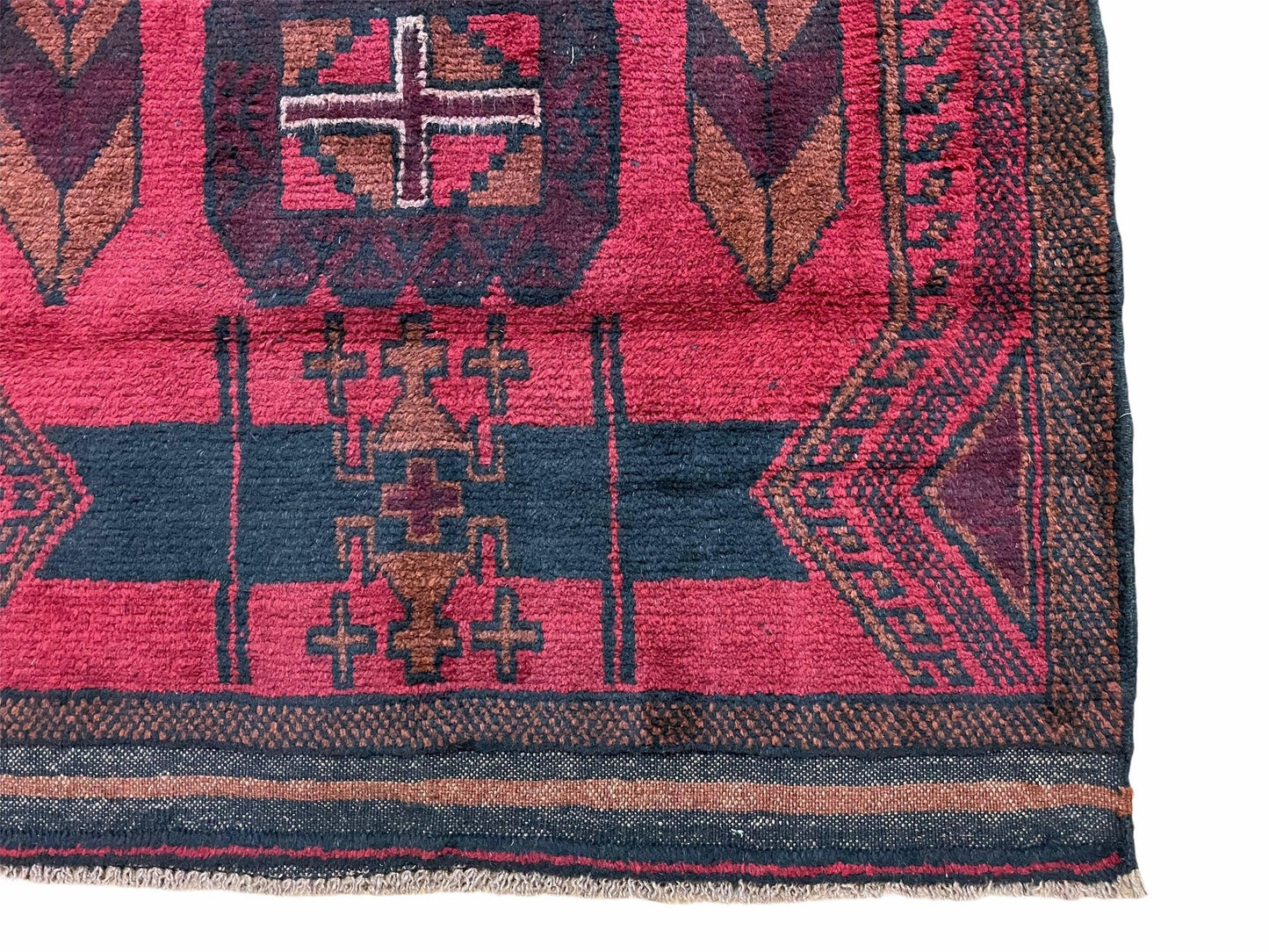USED 2' 10" X 4'6" Vintage Handmade Tribal Wool Rug Balouchi Rug Afghan Rug Red Black