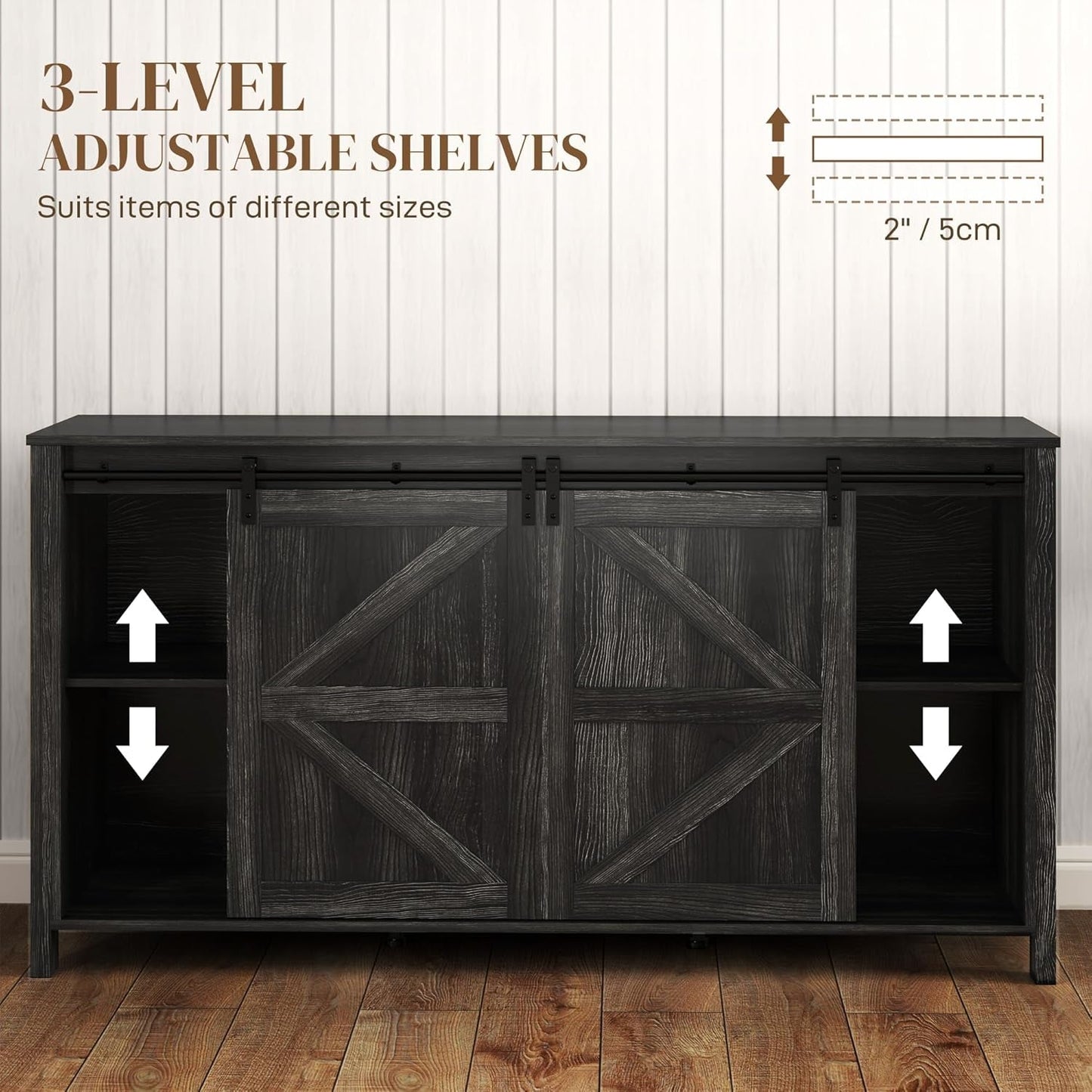 NEW 60 Inch Farmhouse Sideboard Buffet Cabinet Sliding Doors