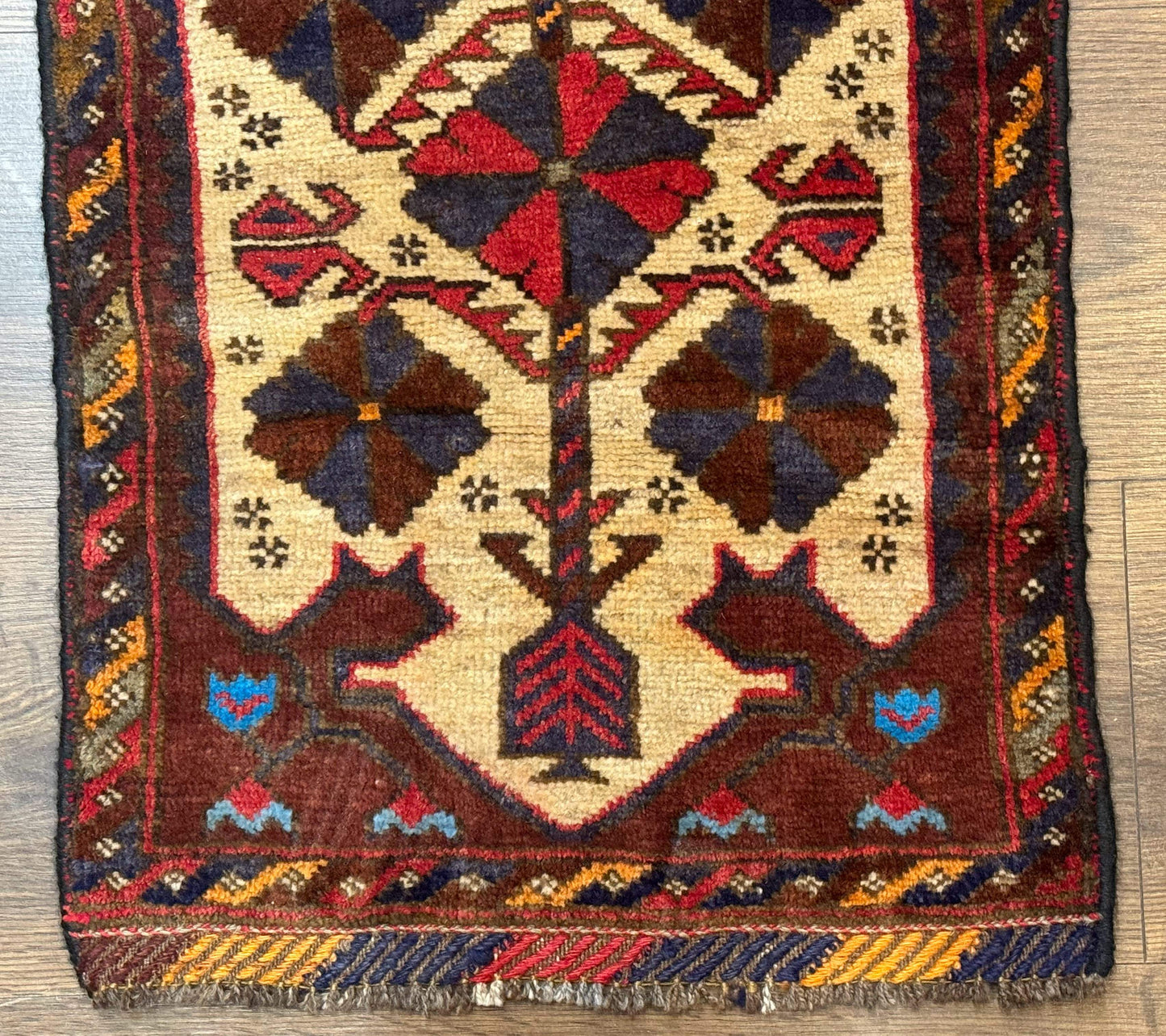 USED Small Persian Baluchi Tribal Rug, Tan, Handmade