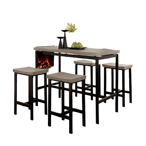 NEW 5 Pc Counter Height Table Set Two Tone Design Black Gray Dining Chairs Sturdy Metal Construction PVC Plastic Top Dining Room Furniture
