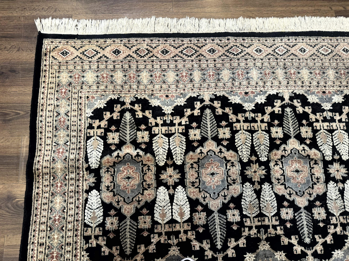 USED Turkoman Bokhara Rug 6x9, Pakistani Carpet, Black, Hand Knotted