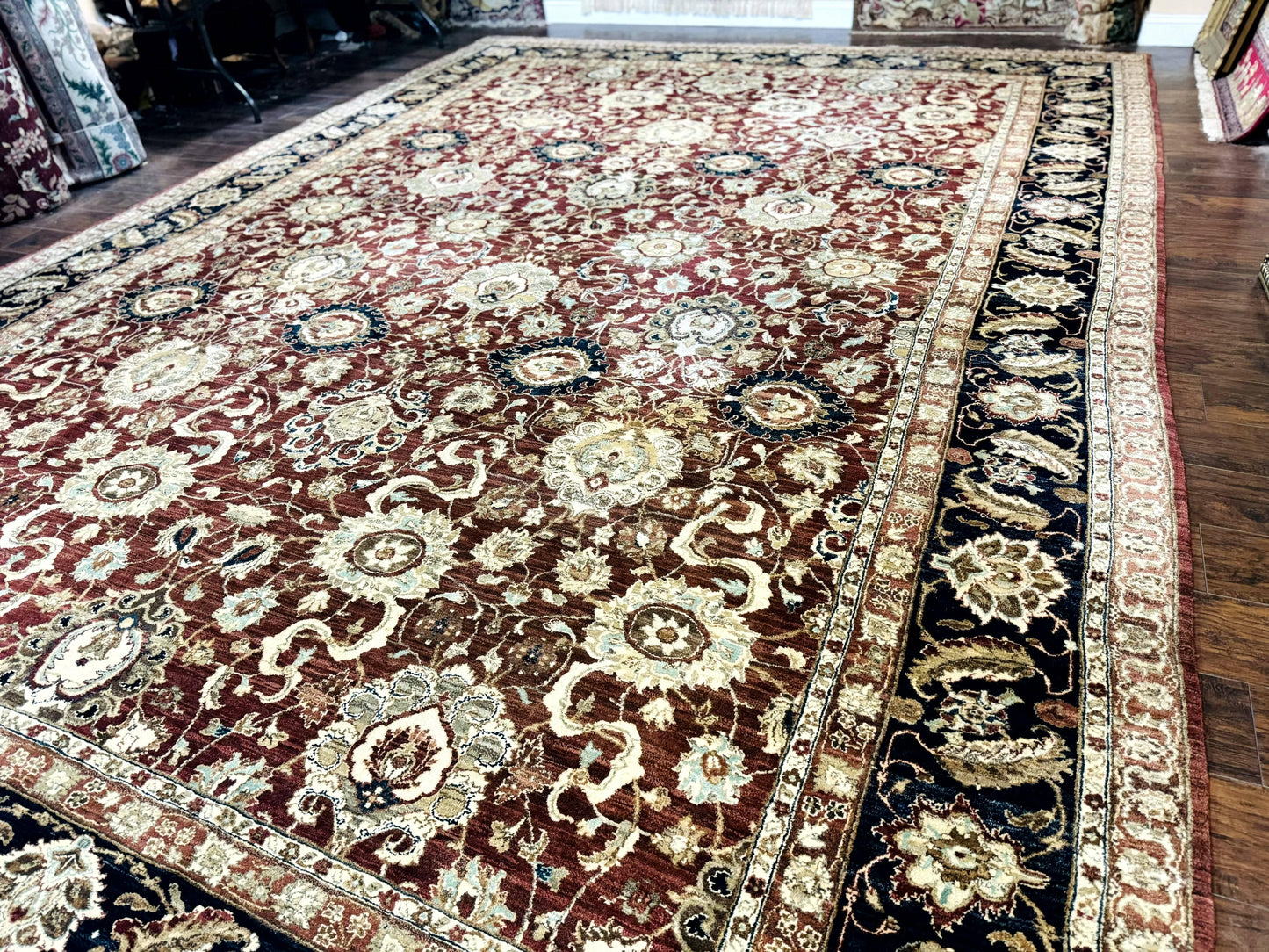 USED Palace Sized Indian Agra Rug 12x17, Wool Handmade Floral Allover Carpet