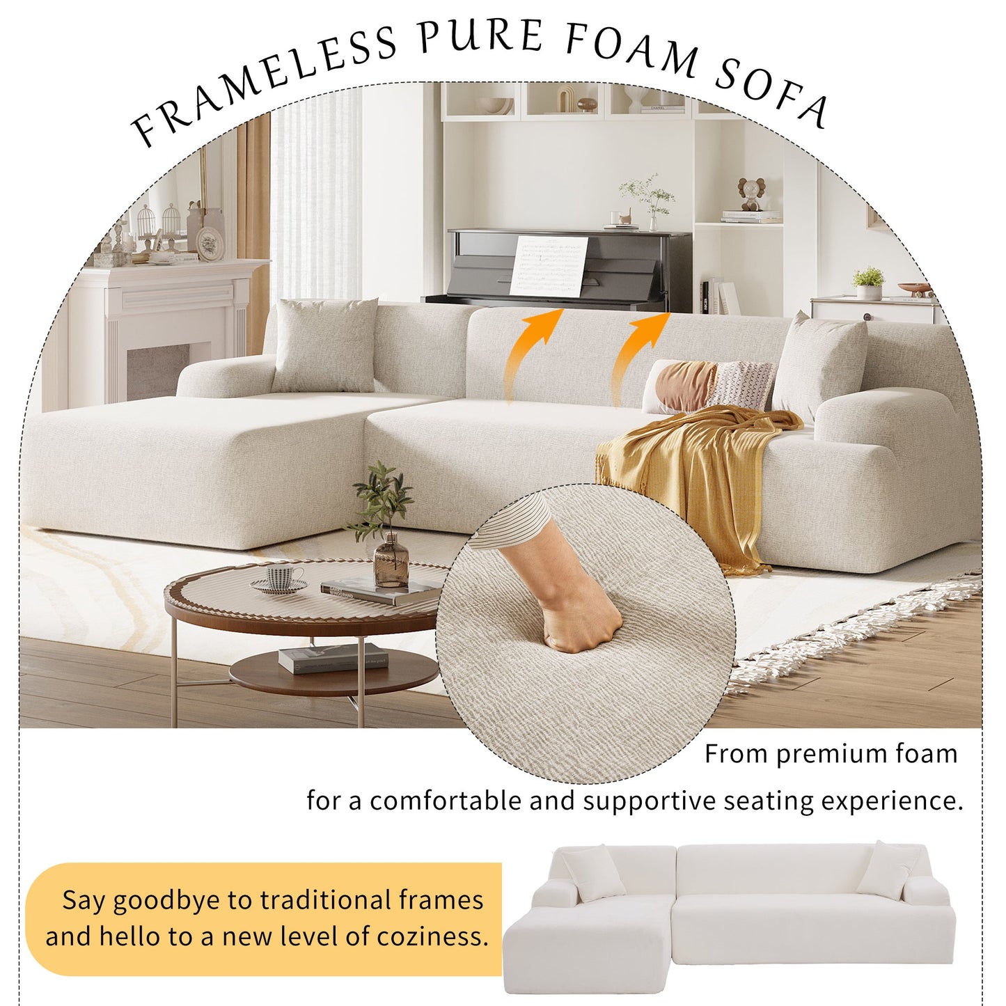 NEW 2 Piece Free Combination U_Style Modern Large L-Shape Modular Sectional Sofa