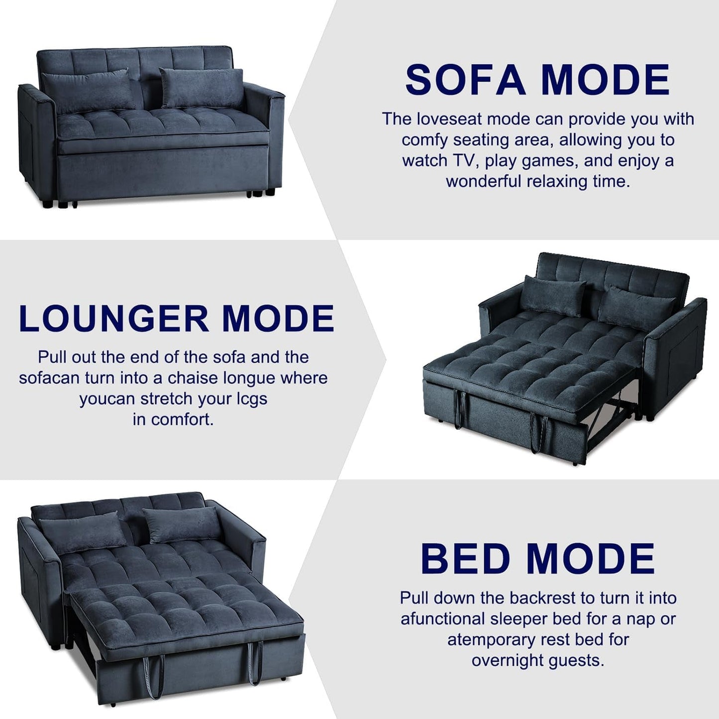 NEW Black Velvet Convertible Sleeper Sofa Bed Luxurious