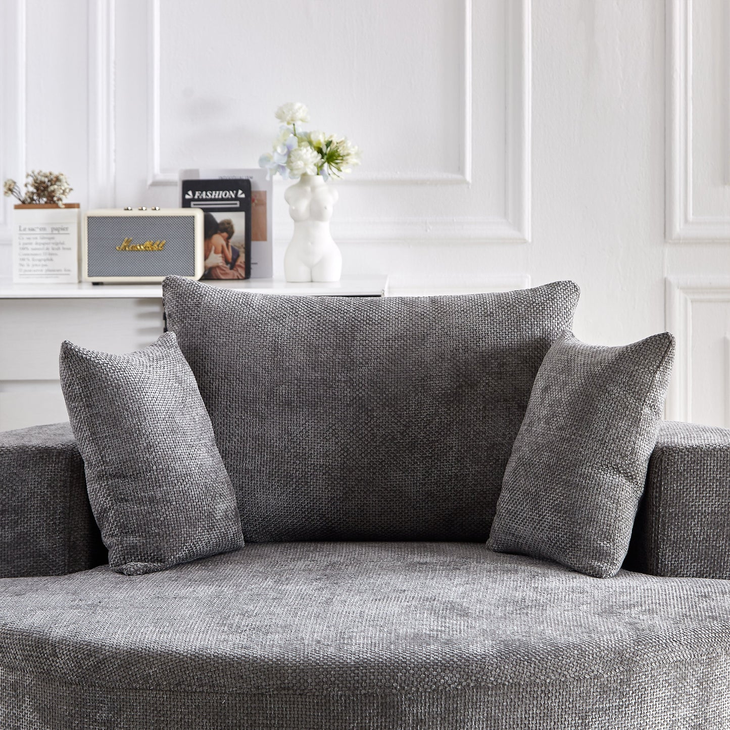 NEW 55''L Chenille Foam Single Swivel Fluffy Modern Sleeper 360 Degree Swivel Chair