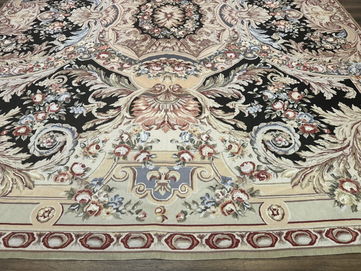 USED Wonderful Needlepoint Rug 10x14, Large Aubusson Carpet, Floral, Elegant, European Design