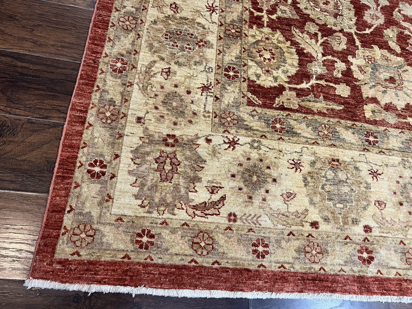 USED Pak Persian Rug 10x14, Sultanabad Mahal Peshawar Chobi Carpet, Large Vintage Wool Oriental Rug, Maroon & Beige, Floral Allover, Handmade