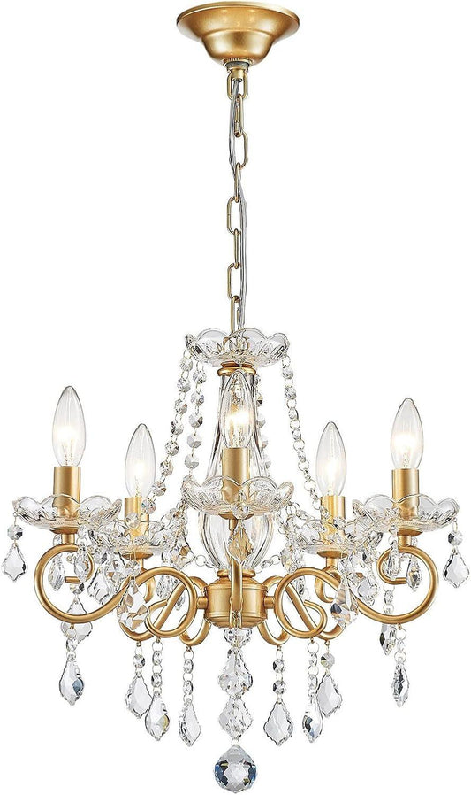 NEW Gold Mini Crystal Chandelier With Five Bulbs Living Room