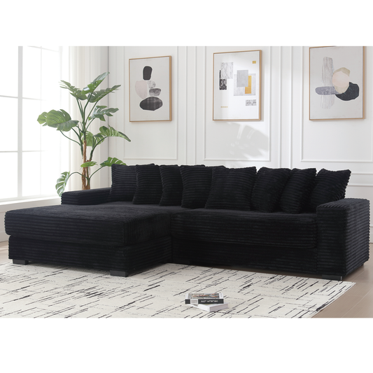 [NEW ARRIVED] [VIDEO PROVIDED] Oversized Two-Piece  Couches,  L Shaped Sofa, Corduroy, Left Chaise Daybed,with Armrests,Eight Throw Pillows,Corner Sofa,Easy To Assemble, Black