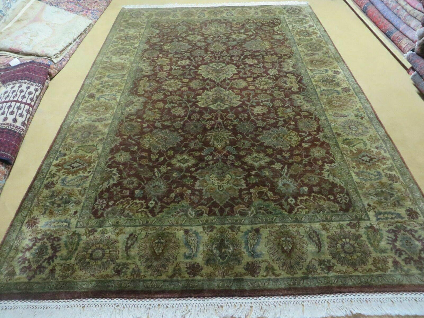 USED 6' X 9' Handmade India Floral Oriental Wool Rug Carpet Tea Wash Red Hand Knotted