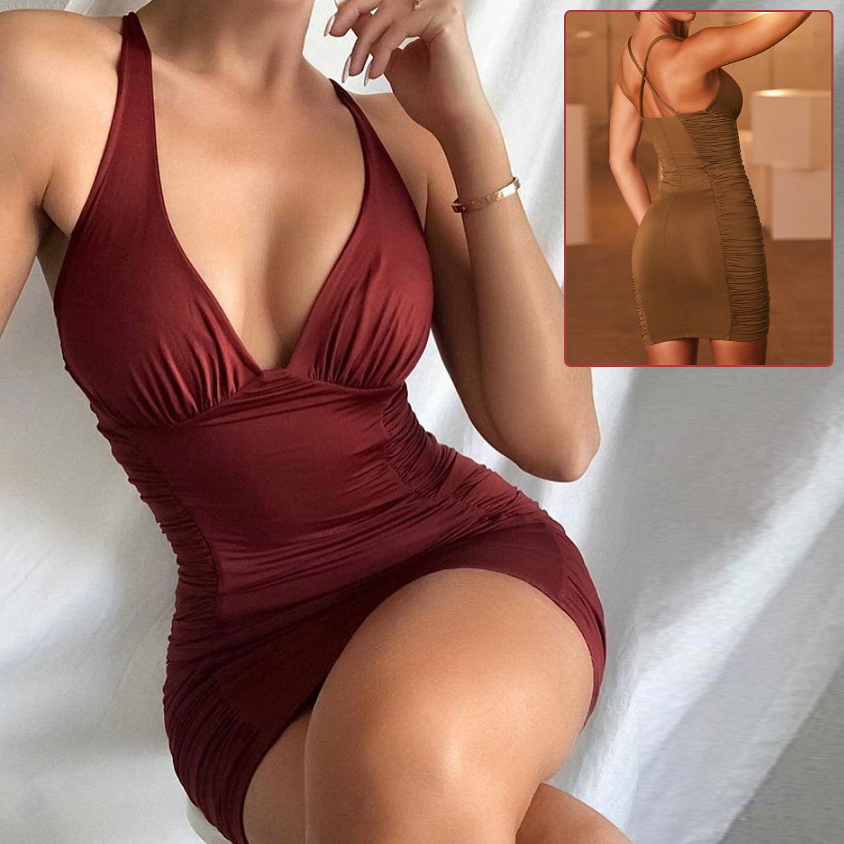 NEW Sexy Deep V-neck Backless Suspender Dress INS Fashion Slim Hip Backless Short Dresses Summer Women's Clothing