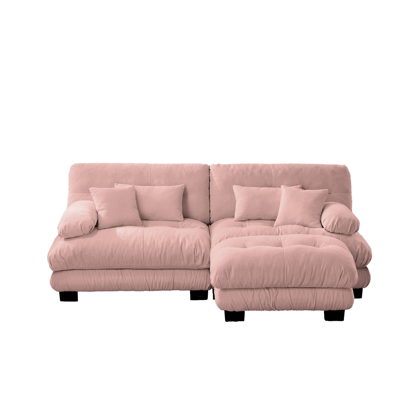NEW Cloud Couch Sectional Sofa for Living Room, Chenille 2 Seater Sofa with 2 Lumbar pillows and 2 throw pillows , Upholstered Wide Arm Sofa with Convertible Ottoman,Chenille Pink