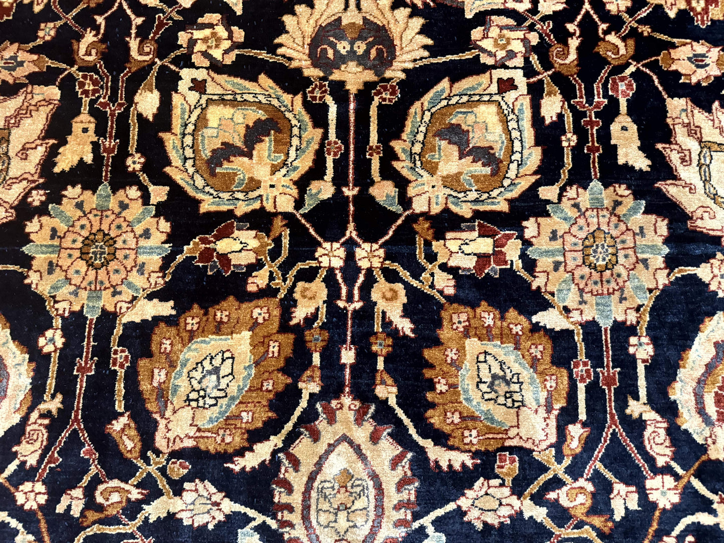 USED Pak Persian Bidjar Rug 10x13, Midnight Blue and Tan Pakistani Carpet