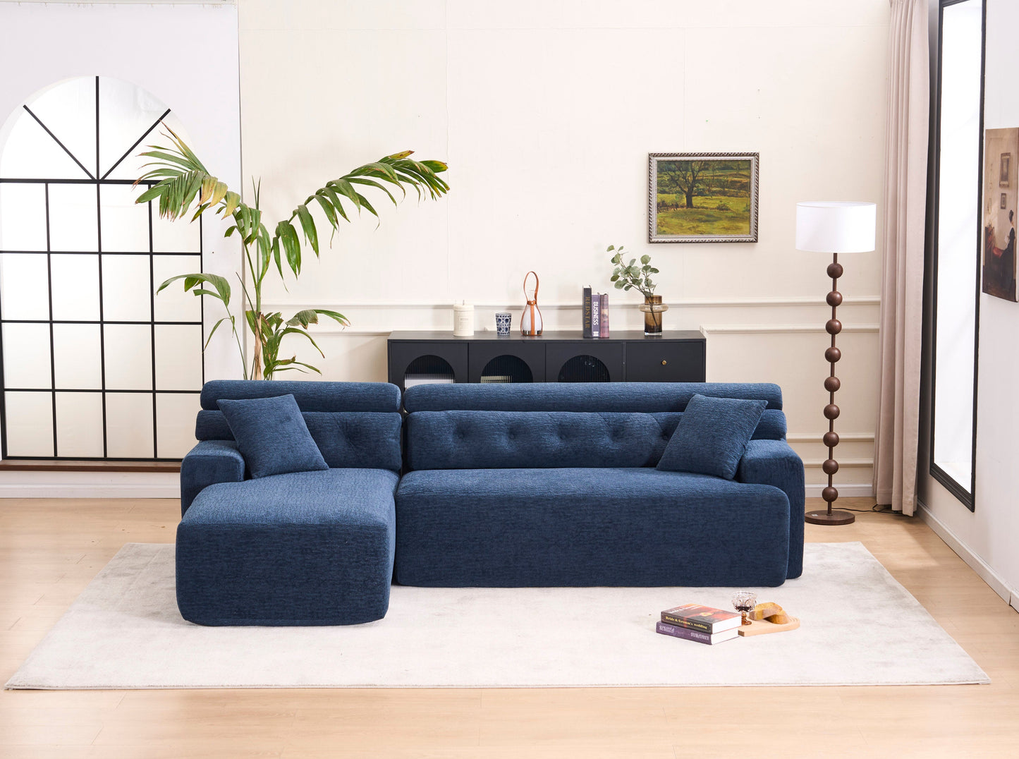 NEW 105'' Blue Cloud Sectional Couch with L-Shape Chaise Modern Modular Deep Seat Boneless Sofa