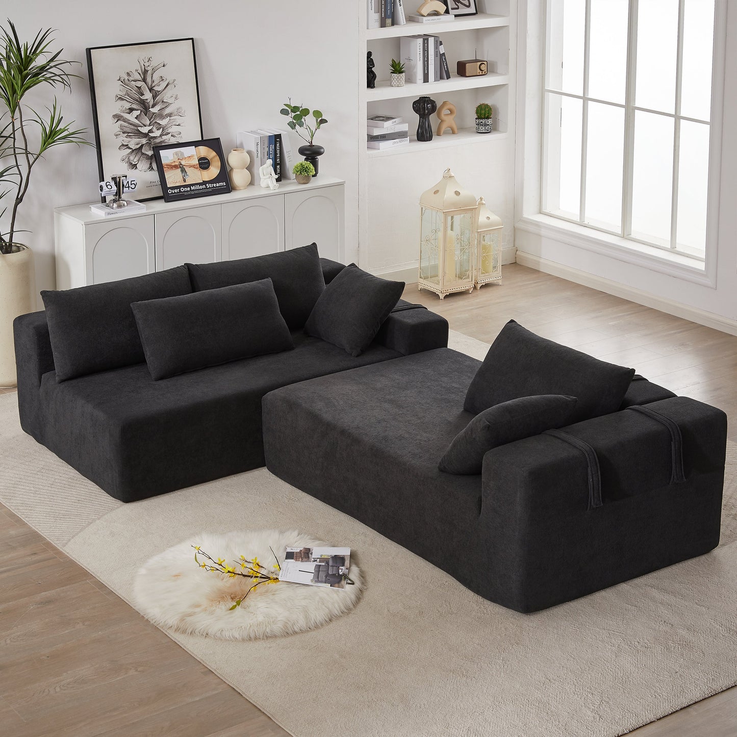 NEW Modern Chenille Free Combination Upholstered Sectional Sofa Couch Set,Modular 108' L Shaped Sectional Living Room Sofa Set With 6 Pillows