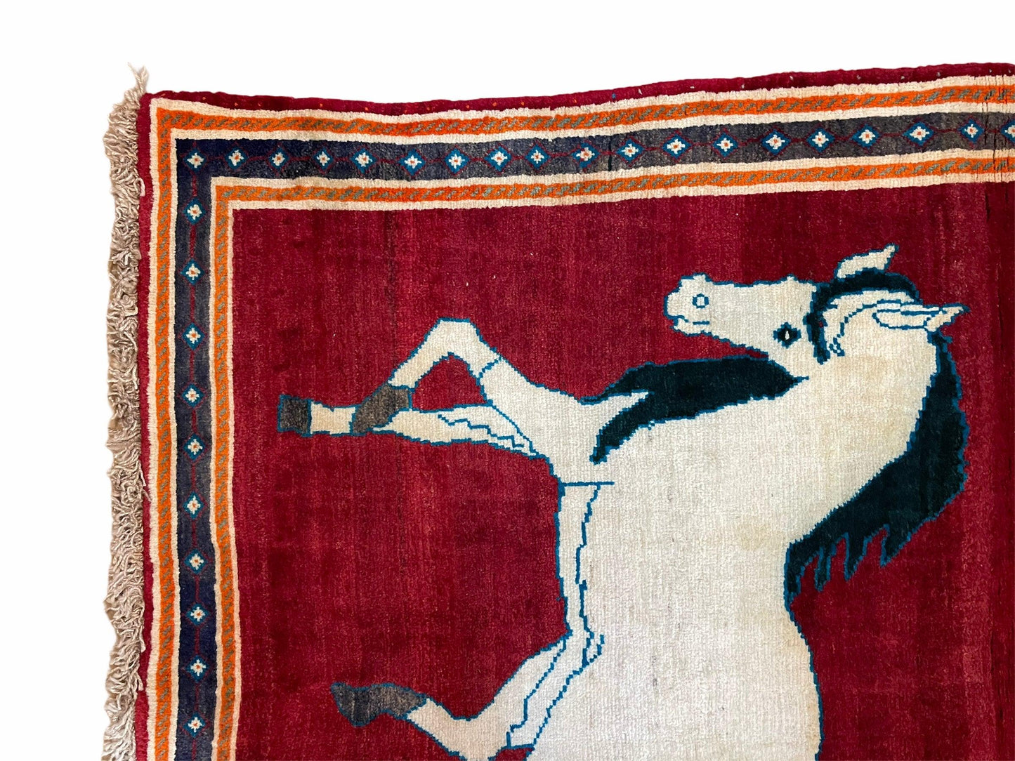 USED 3.5 X 6 Handmade Hand-Knotted New Vintage Rug Quality Wool White Horses Red