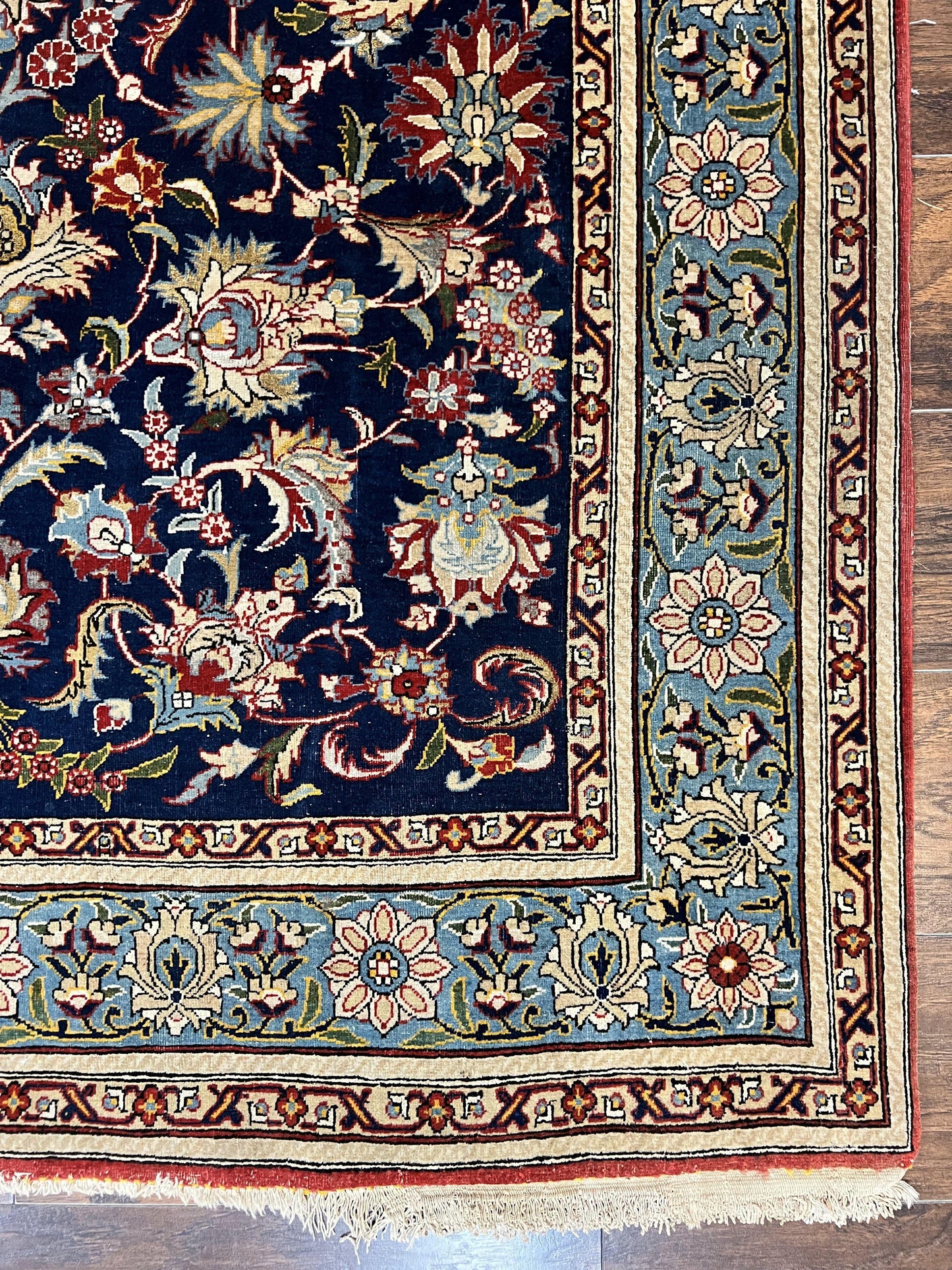 USED Blue Persian Qum Rug 5x7, Very Fine and Wonderful Authentic Persian Carpet, Wool Hand Knotted Vintage Semi Antique Oriental Rug, Floral, Ghom Qom Rug