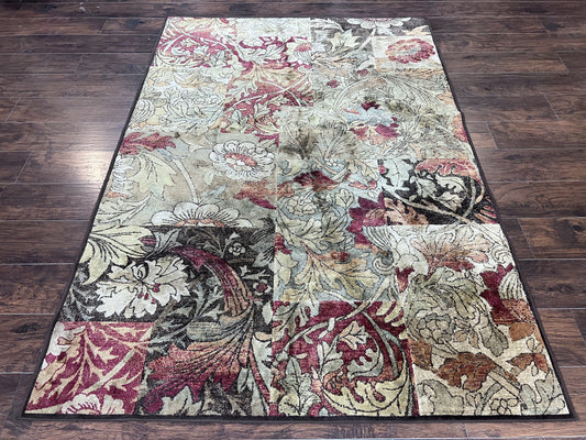 USED Modern Abstract Area Rug 5x7, Floral Design, Contemporary Carpet 5 x 7, Multicolor