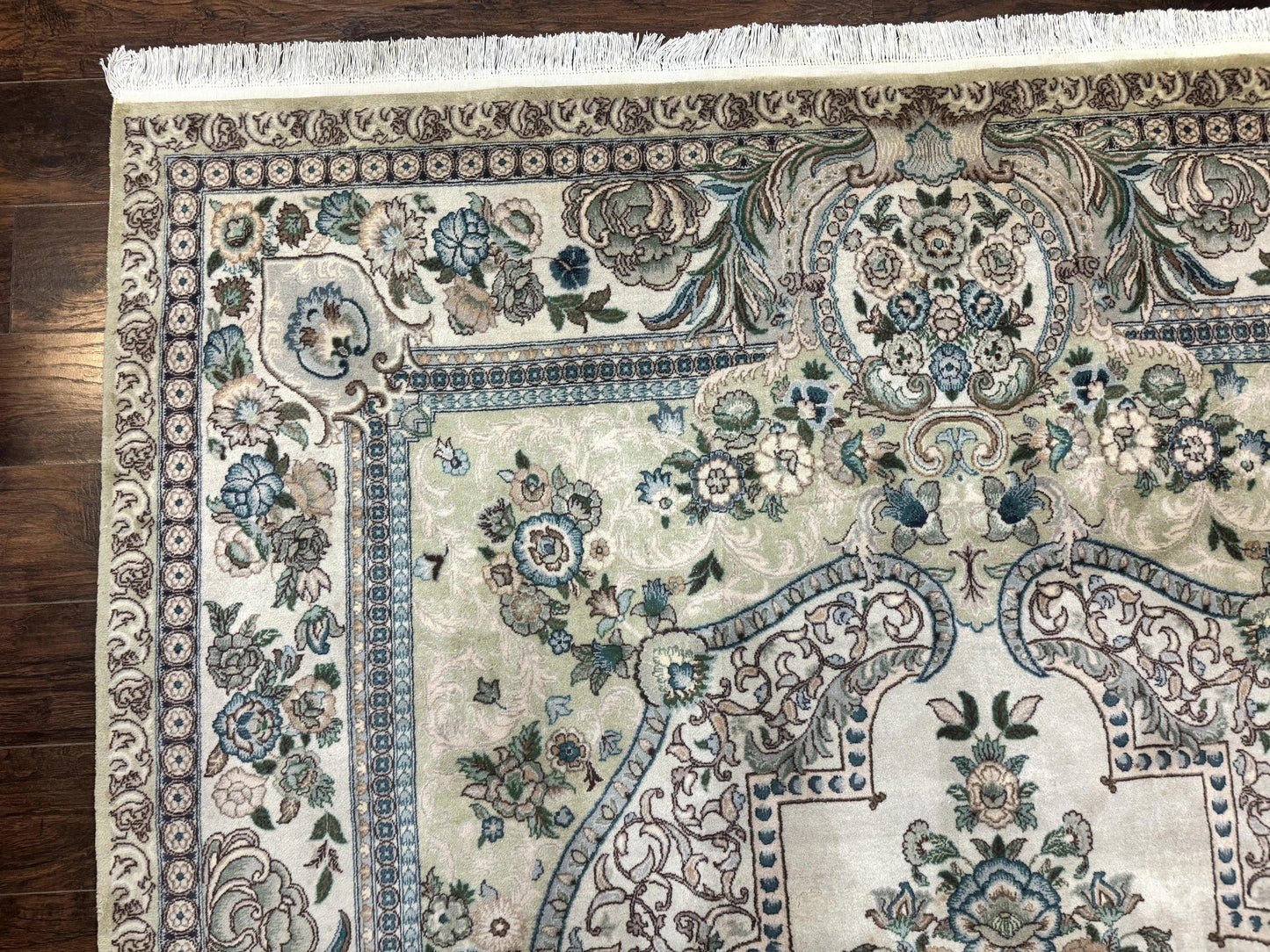 USED Pak Persian Rug 8 x 10.6, Elegant Oriental Carpet, Floral Medallion, Vintage Handmade Wool Rug, FIne 240 KPSI