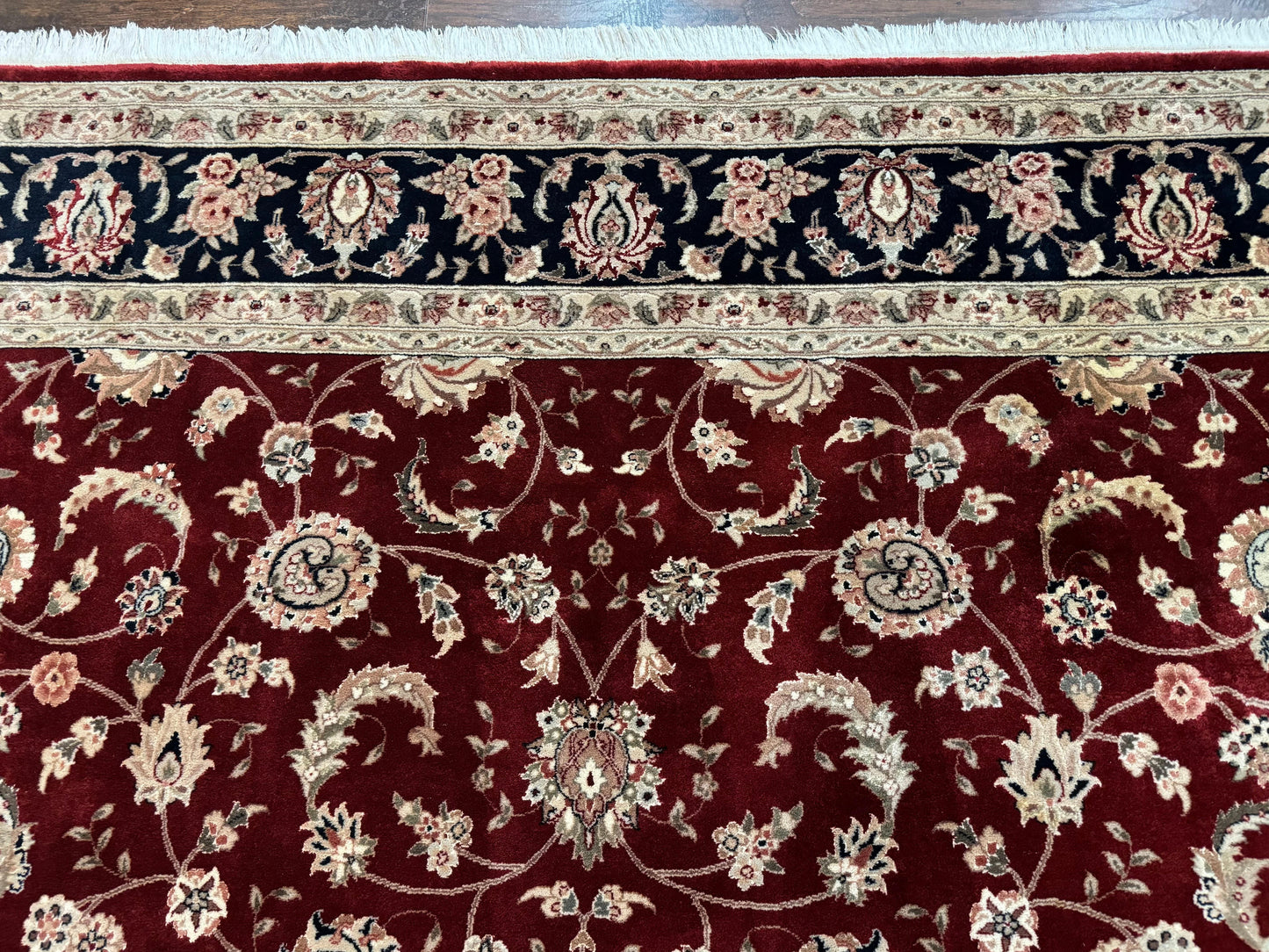 USED Maroon Persian Area Rug 8x10, Floral Allover, Pak Persian, Wool and Silk Highlights, Traditional Oriental Carpet