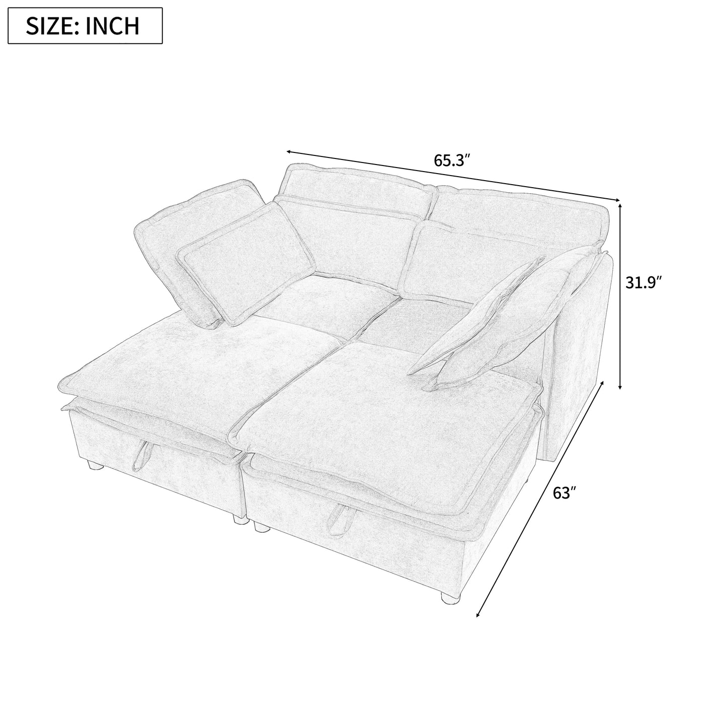 NEW U Style Double-Layer Cushion Four Seater  Modular Sofa with Storage Function