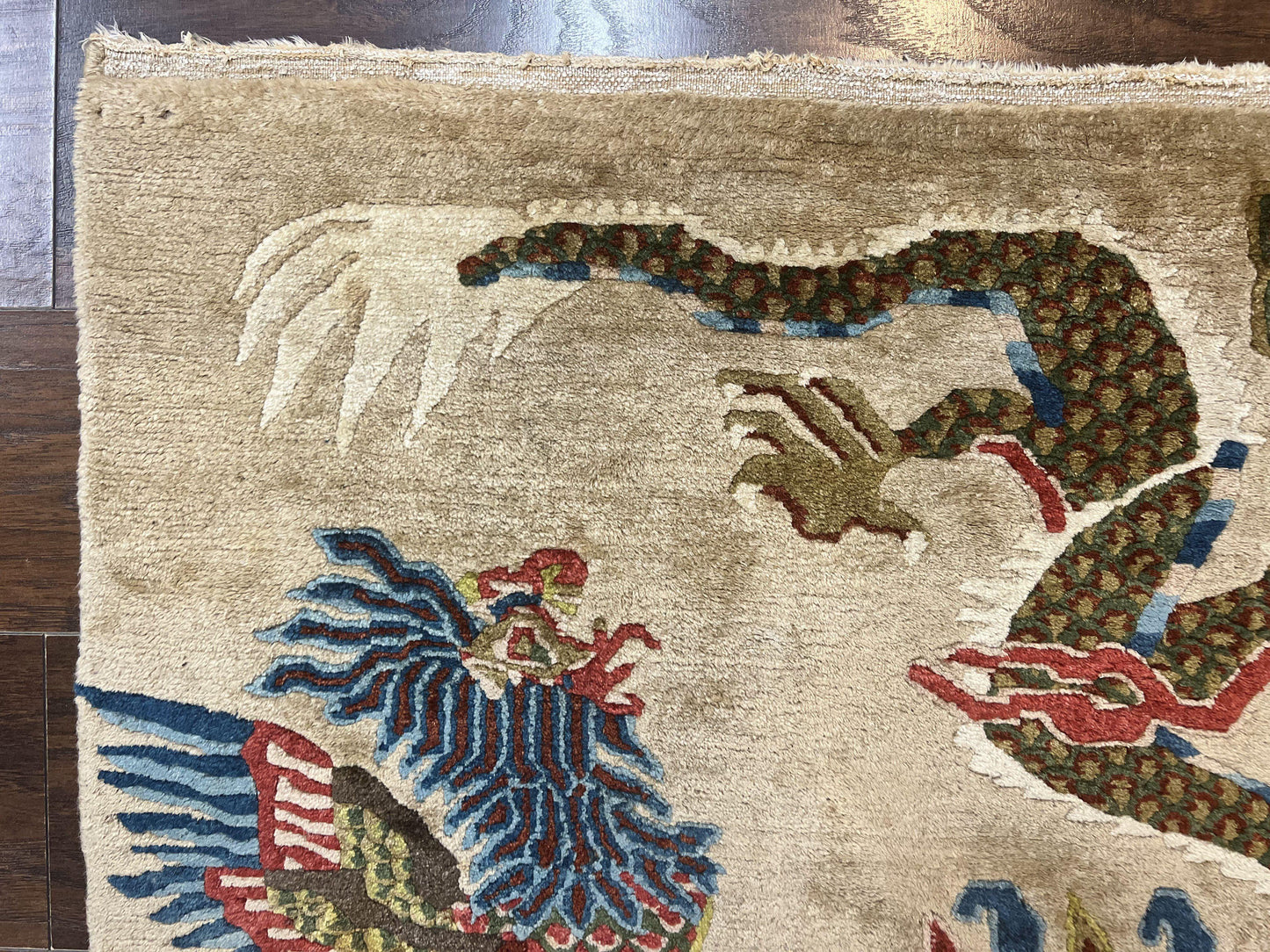 USED Antique Chinese Peking Rug 3 x 5.6, Dragon Motifs, Handmade Wool Asian Oriental Carpet