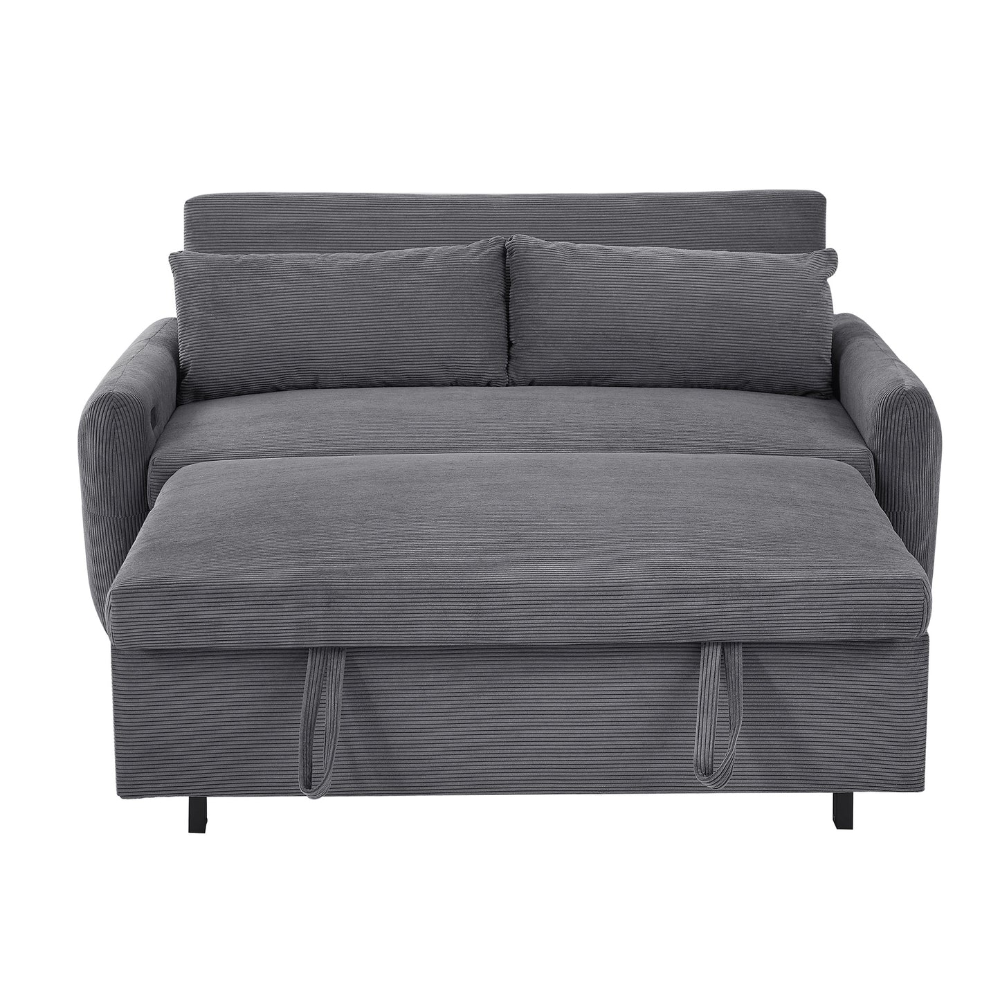 NEW 54.5’ Dark Grey Corduroy Modern Convertible Pull-out Sofa Bed