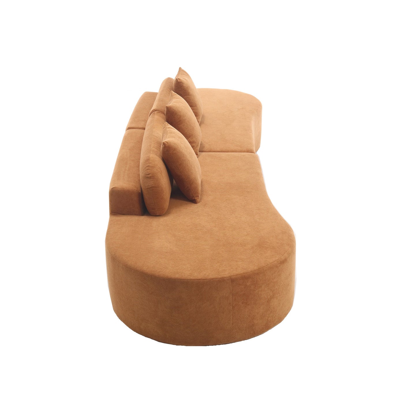 NEW  Modern curved combination sofa, terrycloth fabric sofa, minimalist sofa in living room, apartment, no assembly required, three pillows,Browm