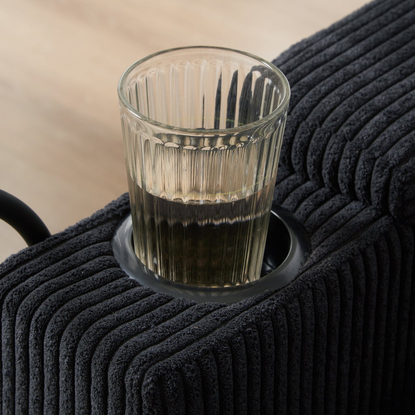 NEW Convertible Chaise Lounge Sofa Chair Bed with USB Ports, Cup Holders & Storage, Black Corduroy, 37.4'