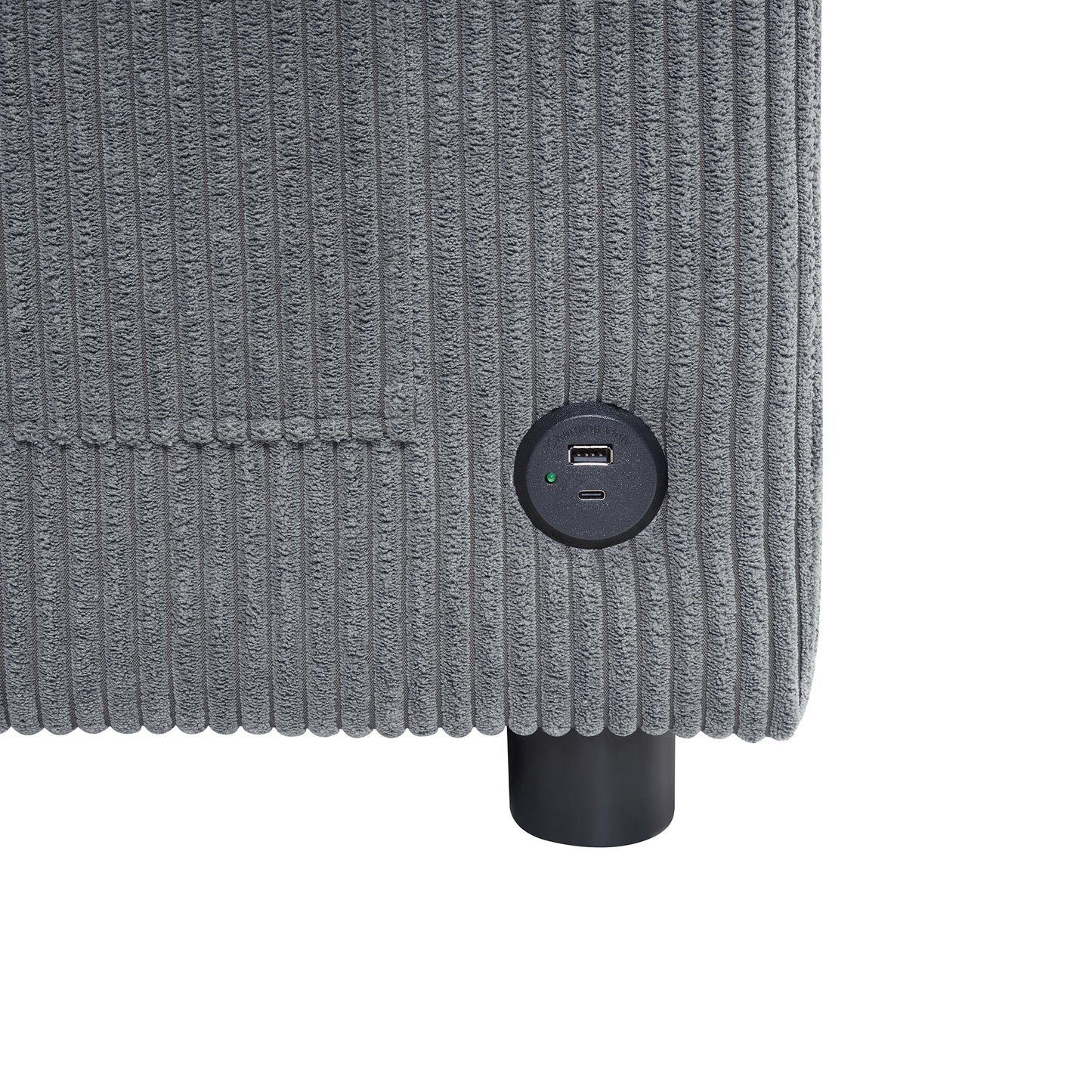 NEW Twin Size 47.2' Gray Corduroy Sleeper Loveseat Sofa Bed with Foldable Mattress USB Ports Side Table & Storage Pocket