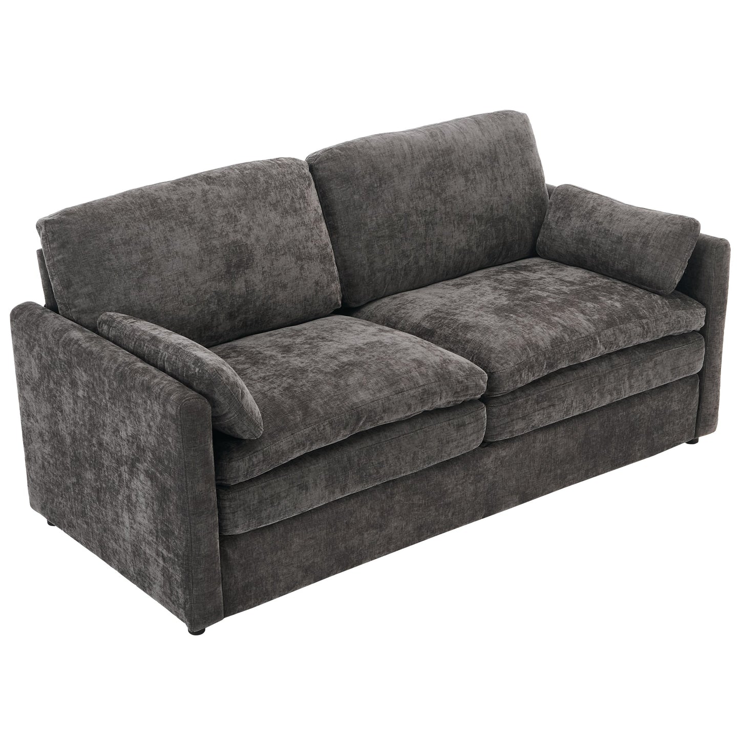NEW Gray Premium Chenille Fabric Upholstered Rolled Arm Loveseat with Lumbar Pillow
