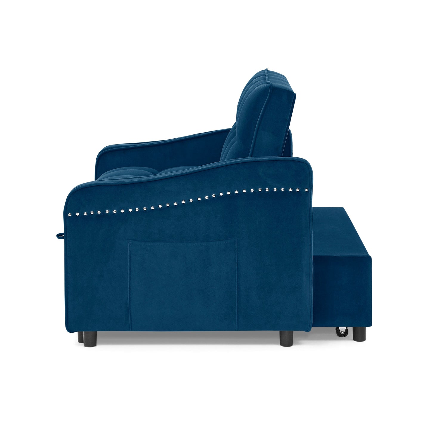 NEW Blue Copper Nail Loveseat Sofa Bed with Pull-out Bed with Adjustable Back Two Arm Pocket TypeC and USB Charging