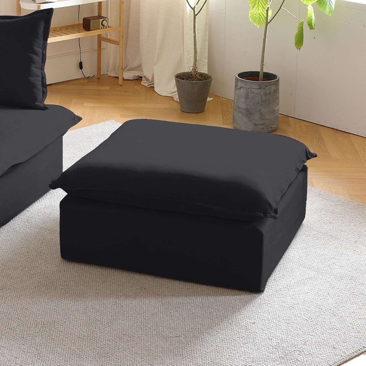 NEW Black Storage Ottoman With Removable Cushion Covers