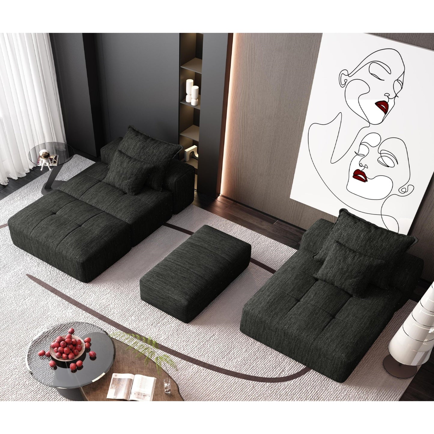 NEW Modern Oversized Modular Sectional Sofa with Ottoman, Seat, Chaise lounge and Armrest, Sparkling Chenille Fabric Soft Cushion Sofa with 4 Pillows,4 PCS DIY Combination Tufted Sofa,No Assembly Required