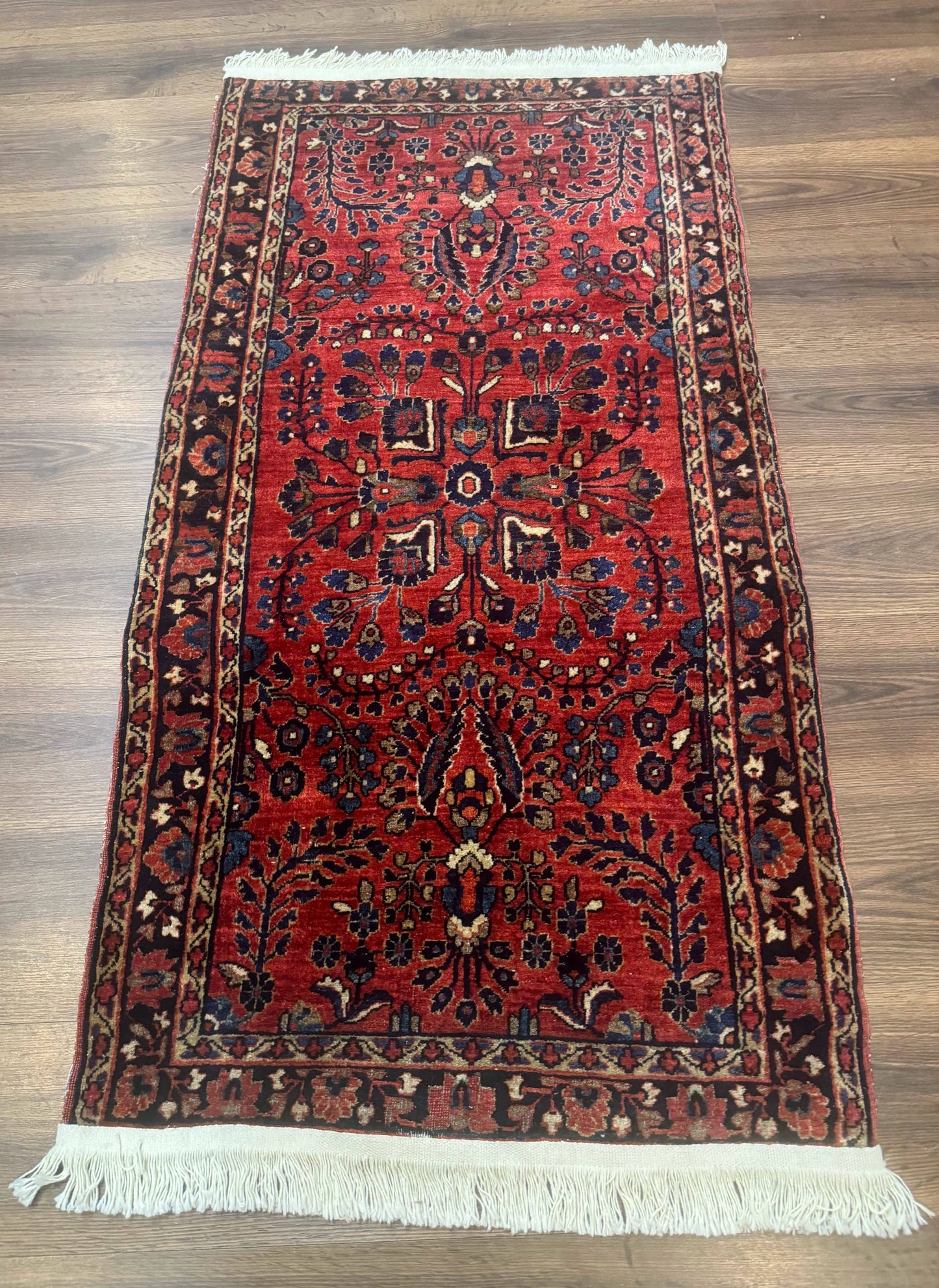 USED Small Red Persian Sarouk Rug 2.7 x 4.9, Floral, Antique
