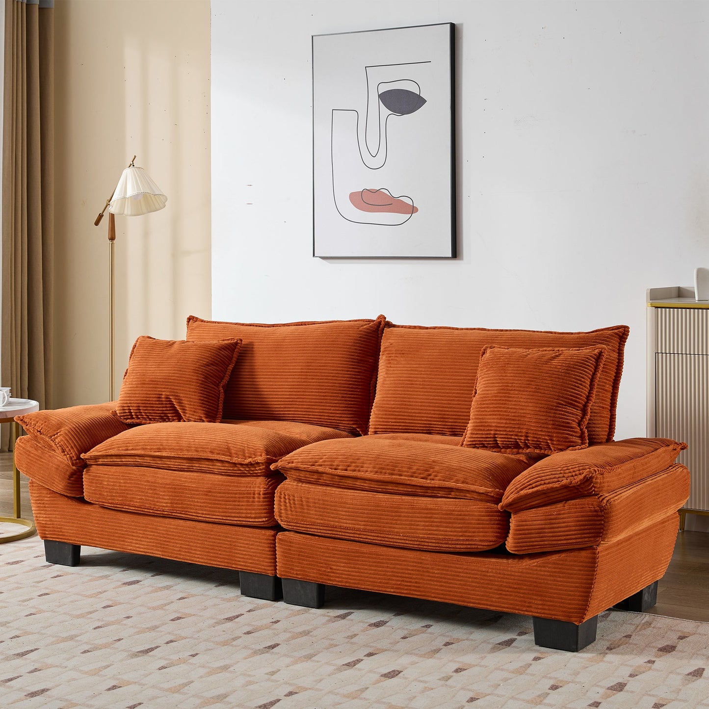NEW Corduroy Sofa Sleeper Couch Loveseat Sofa with Pillows Comfy Upholstered Deep Seat Sofa for Bedroom,Living Room,Apartment,Office,Dorm-Orange Corduroy