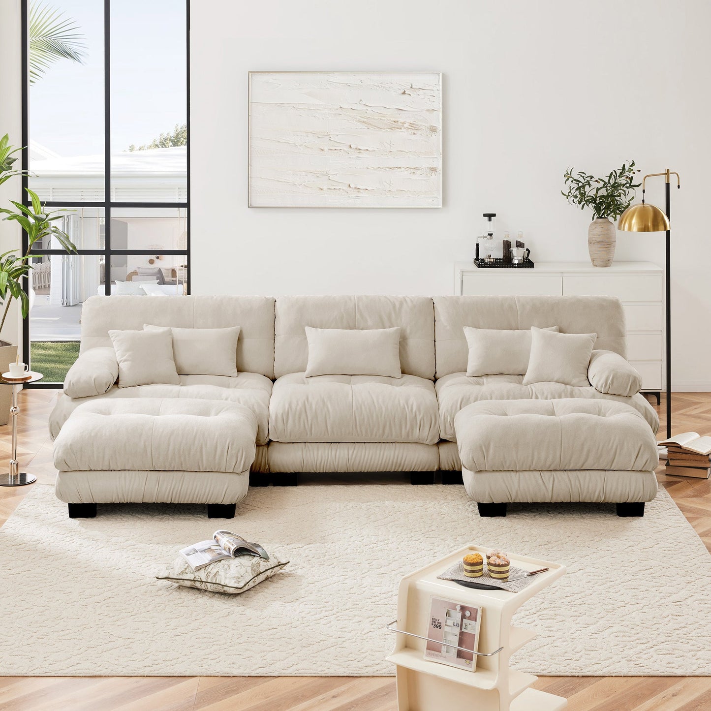 NEW Luxury Modular Sectional Sofa Couch - Oversized U Shaped Cloud Couch for Living Room,Deep Seat Sofa Couch with 2 Ottomans ,Chenille Light coffee