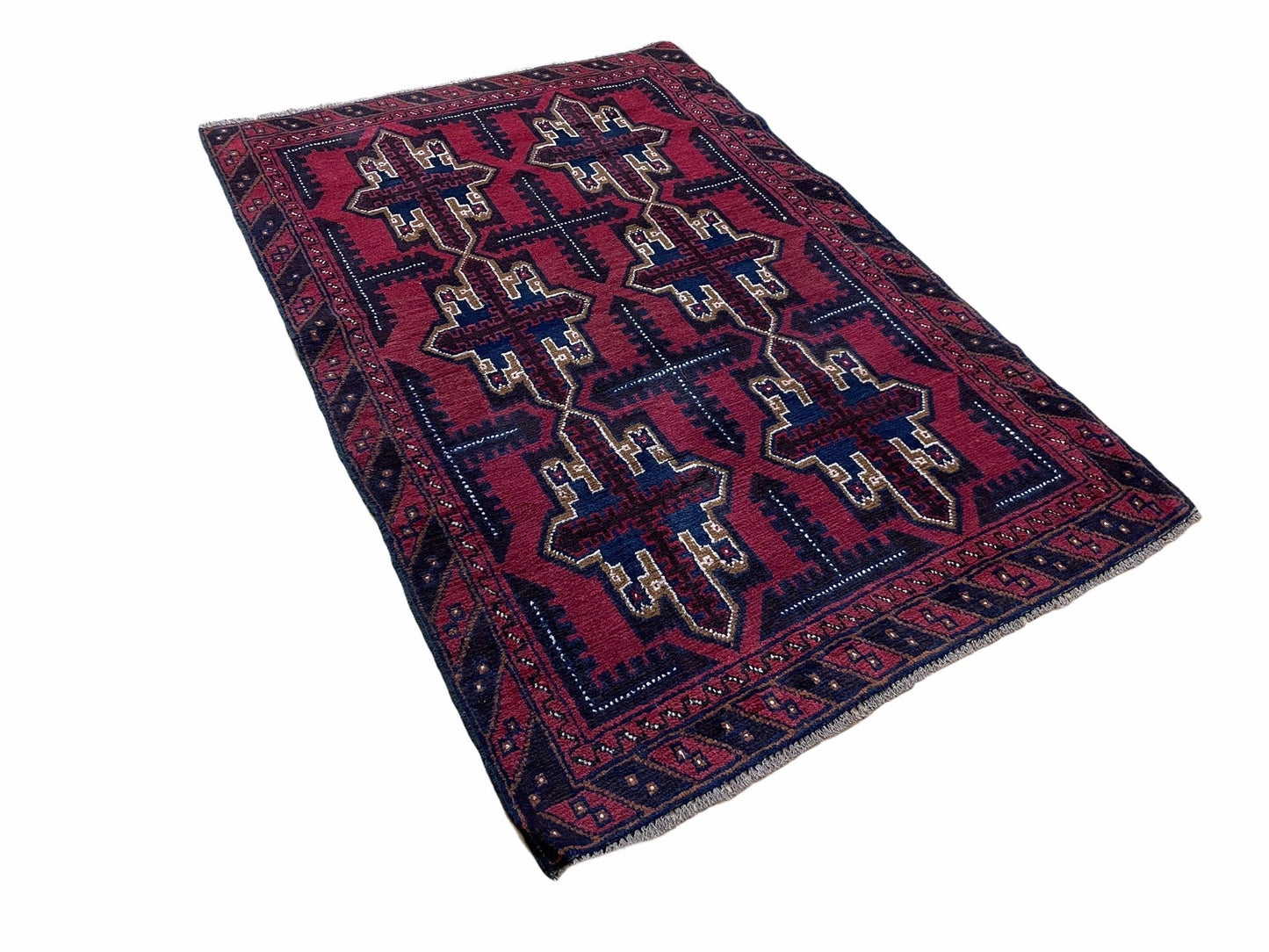 USED 3X5 Vintage Handmade Tribal Wool Rug Balouchi Rug Afghan Rug Red Beige Blue Nice