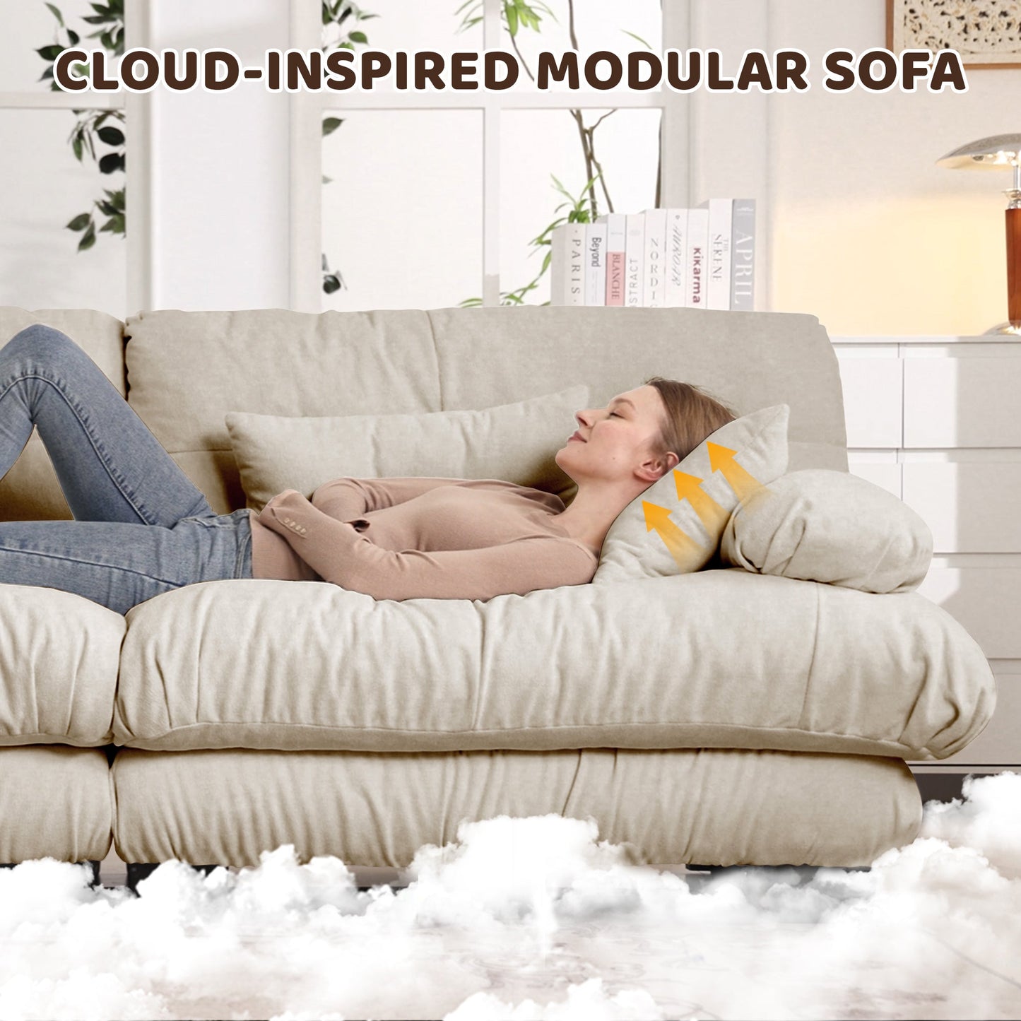NEW Free Combination Chenille Light Coffee Modular Sectional L Shaped 4-Seater Comfy Cloud Sofa Couch with Convertible Ottoman