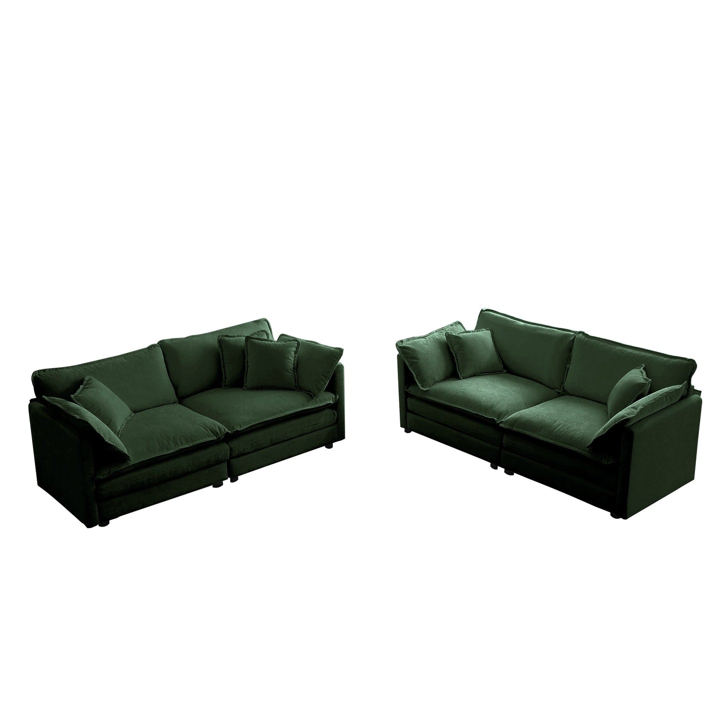 NEW 2Pc Green Chenille Upholstered Loveseat and Sofa Couch Living Room Set