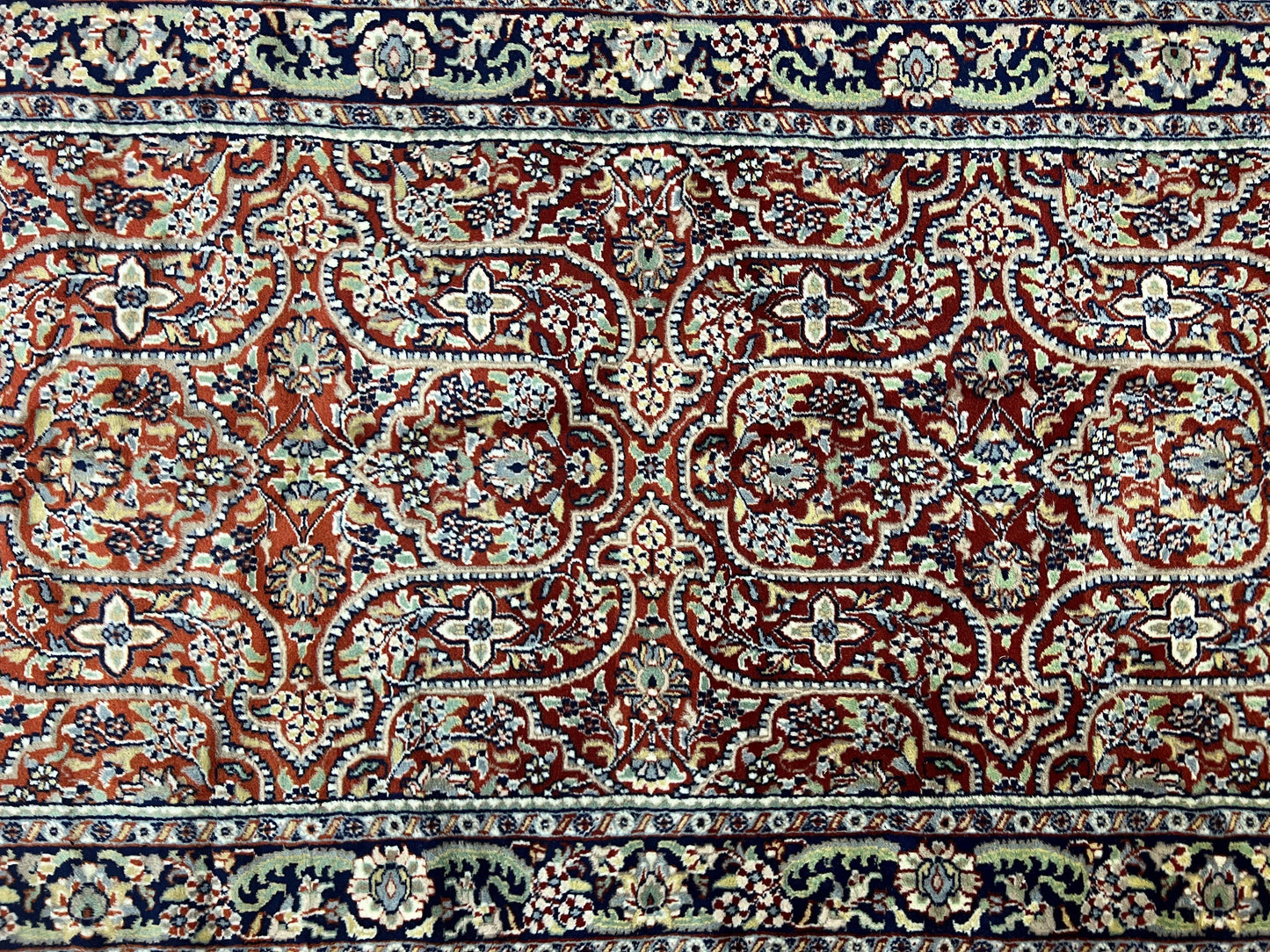 USED Indo Persian Rug 4x7, Allover Floral Oriental Carpet, Red and Navy Blue, Hand Knotted Indian Kashmiri Traditional Vintage Area Rug 4 x 7 ft