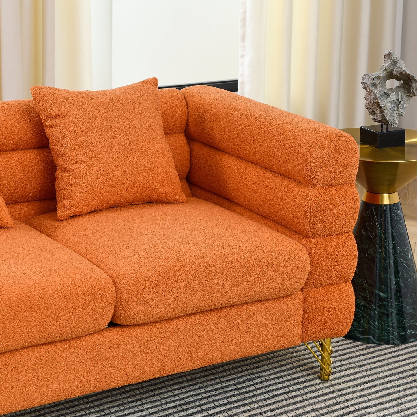 NEW 81 Inch Oversized Orange 3 Seater Fabric Sectional Deep Seating Sofa with 3 Pillows