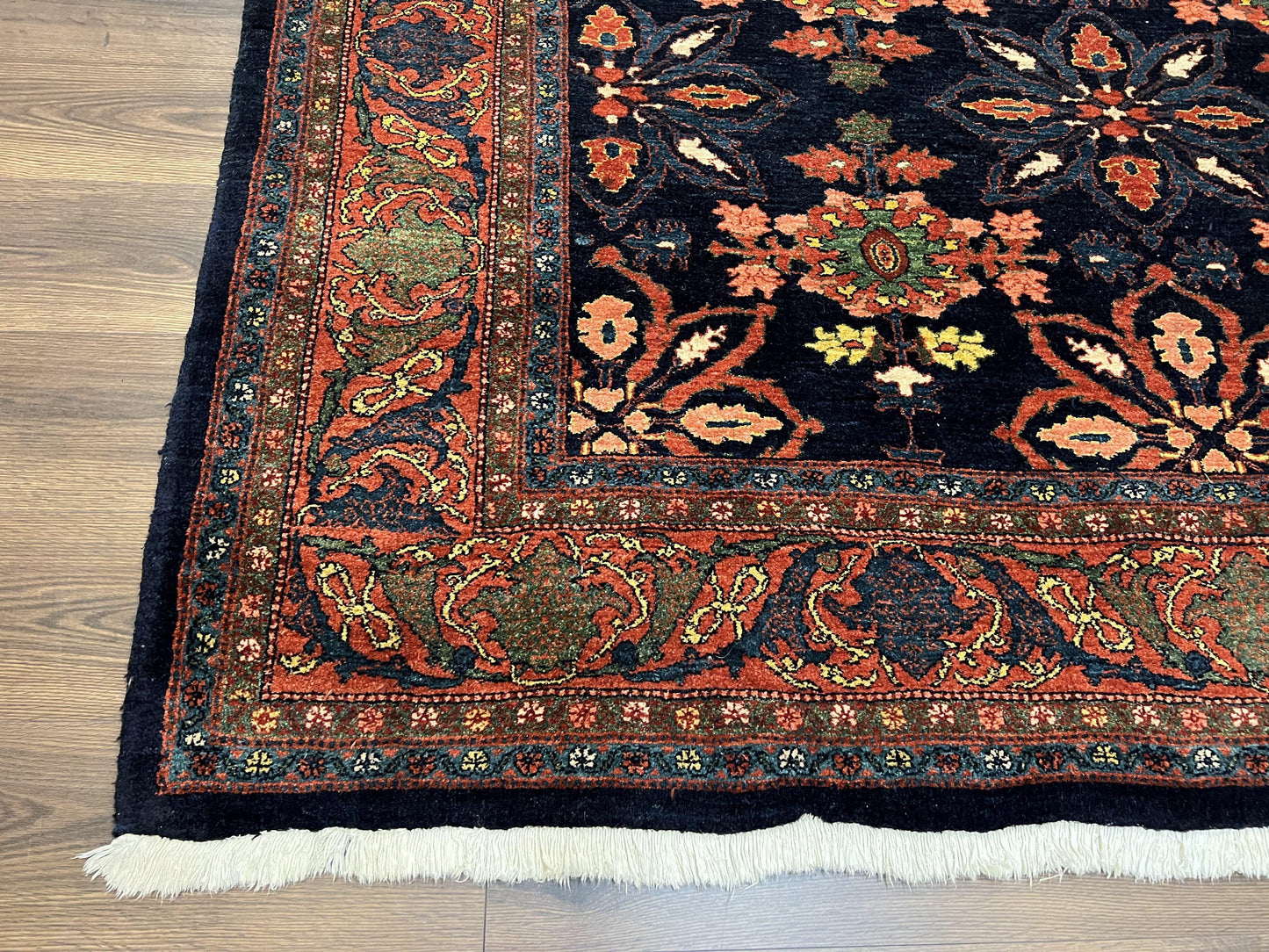 USED Wonderful Persian Rug 7x10, Navy Blue and Red, Allover Floral Pattern, Bidjar Carpet, Authentic Oriental Rug 7 x 10, Wool Hand Knotted Rug